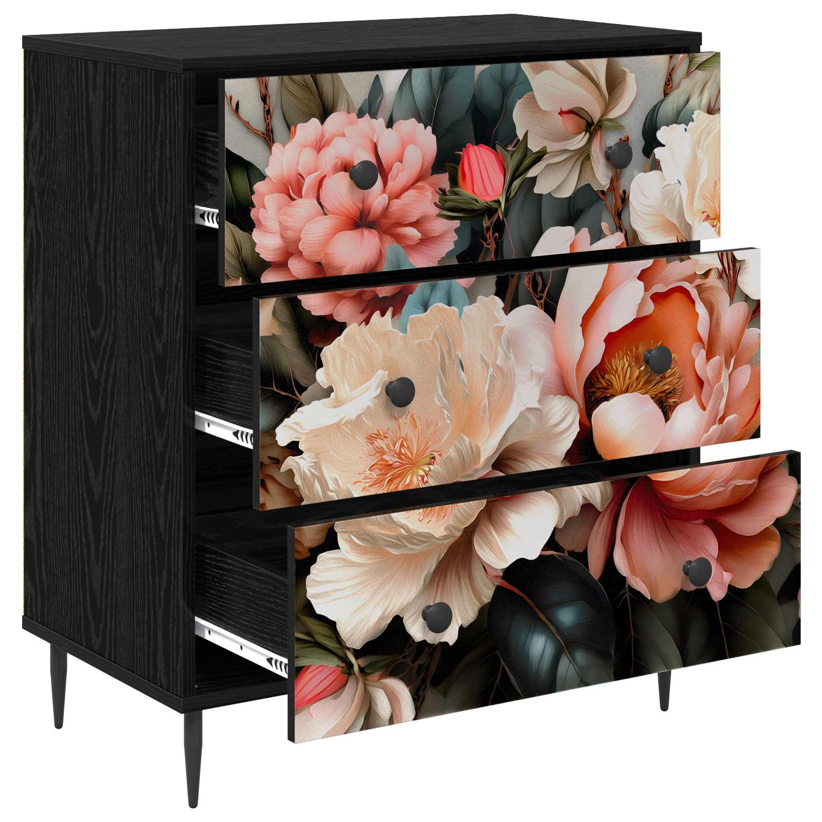 vidaXL Komoda z szufladami BORNE Jasny print peonii 66 x 36,5 x 76 cm