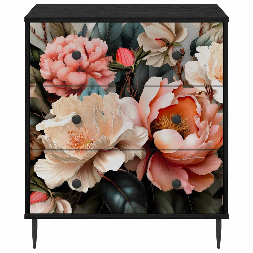 vidaXL Komoda z szufladami BORNE Jasny print peonii 66 x 36,5 x 76 cm