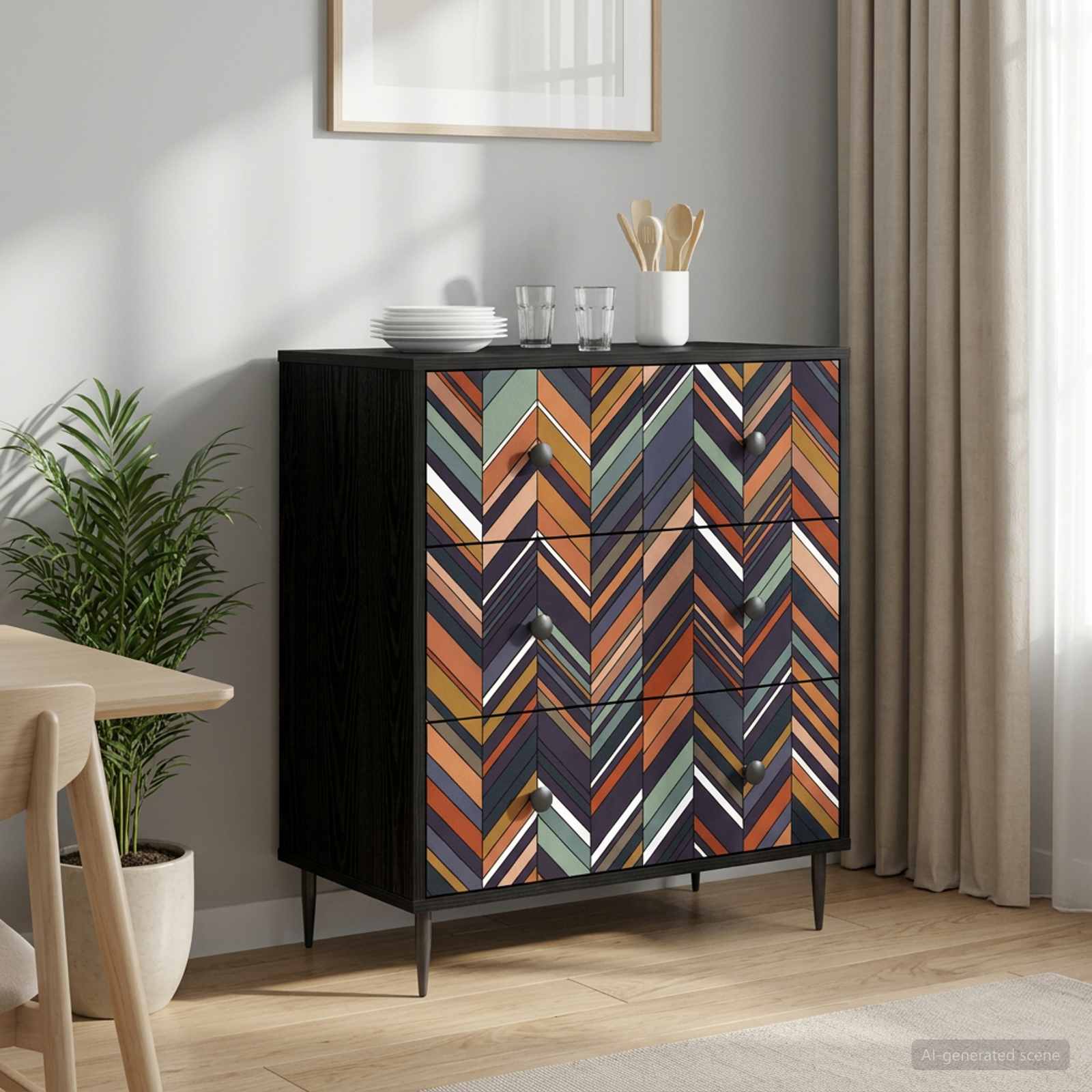 vidaXL Komoda z szufladami OMMEN Wzór geometryczny 66 x 36,5 x 76 cm