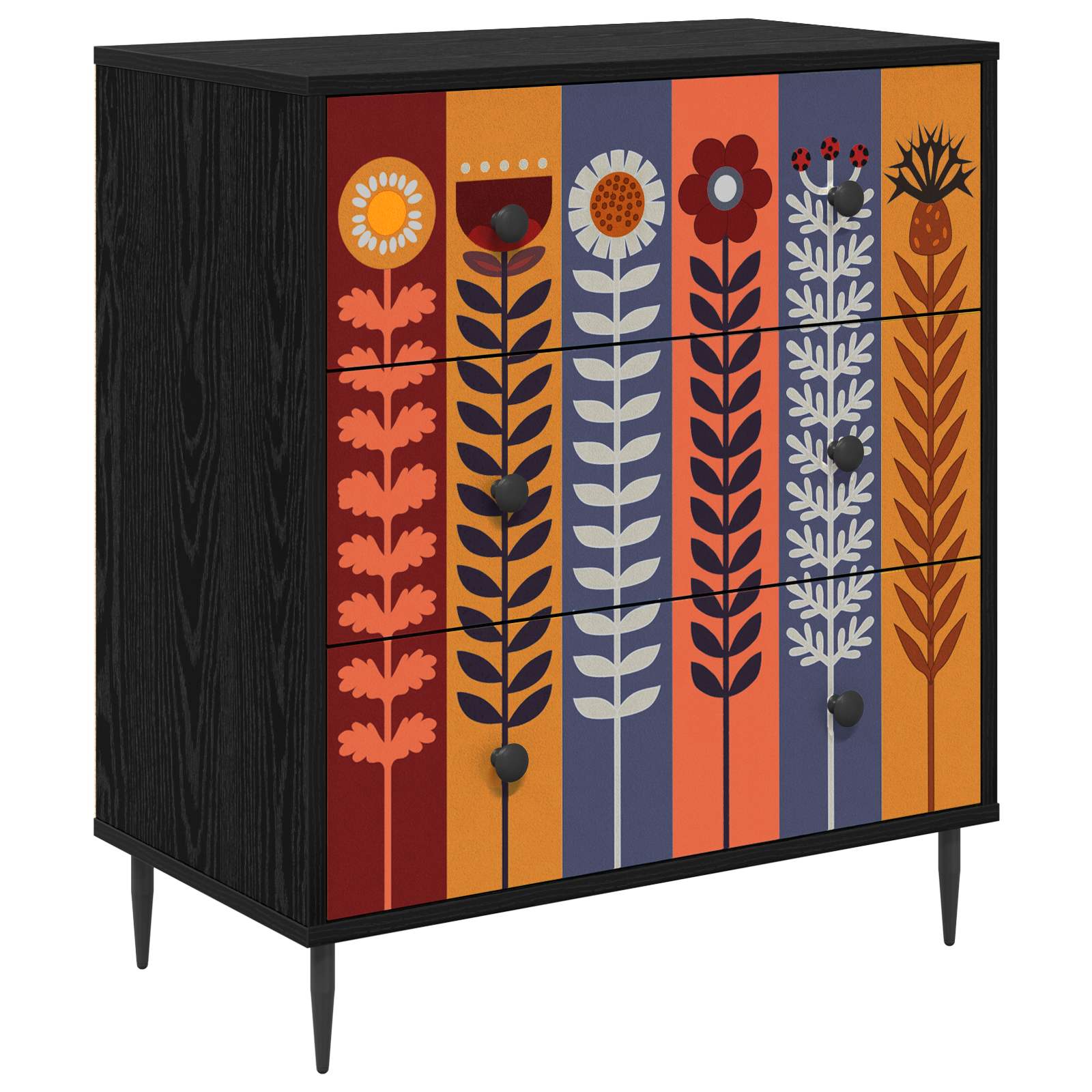 vidaXL Komoda z szufladami ESSEN Wzór słonecznika 66 x 36,5 x 76 cm