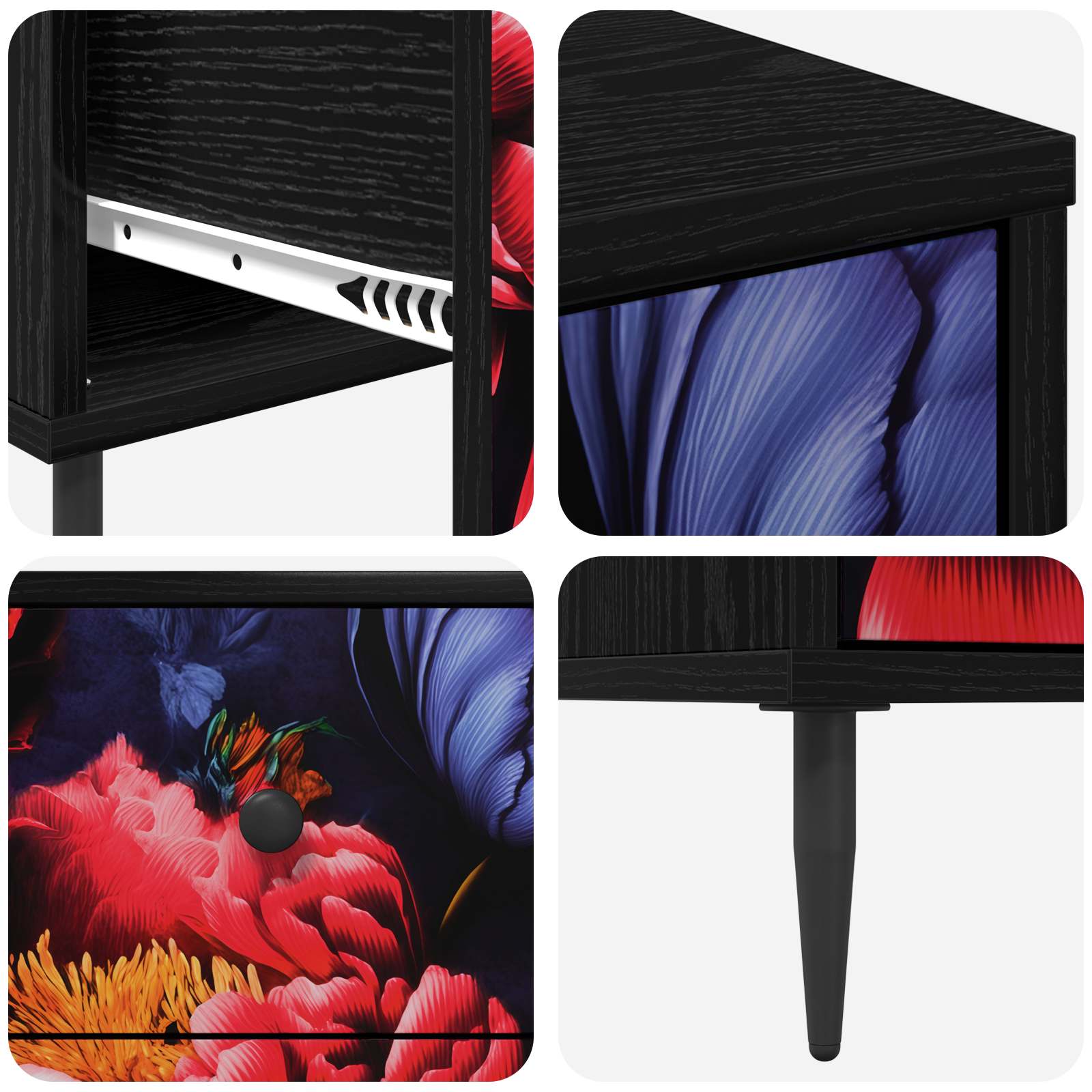 vidaXL Komoda z szufladami KIEL Ciemny nadruk peonii 66 x 36,5 x 76 cm