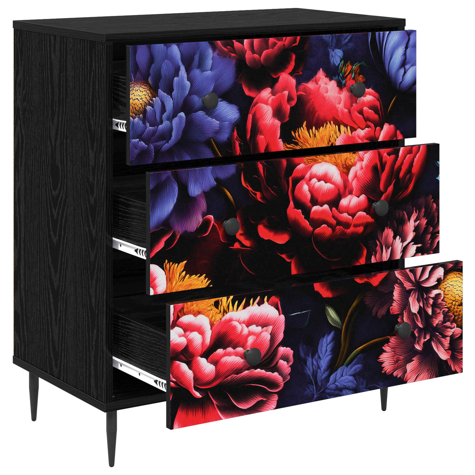 vidaXL Komoda z szufladami KIEL Ciemny nadruk peonii 66 x 36,5 x 76 cm