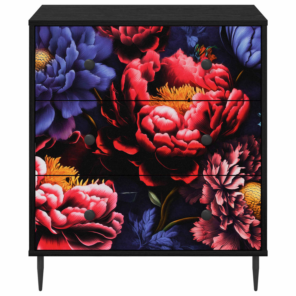 vidaXL Komoda z szufladami KIEL Ciemny nadruk peonii 66 x 36,5 x 76 cm