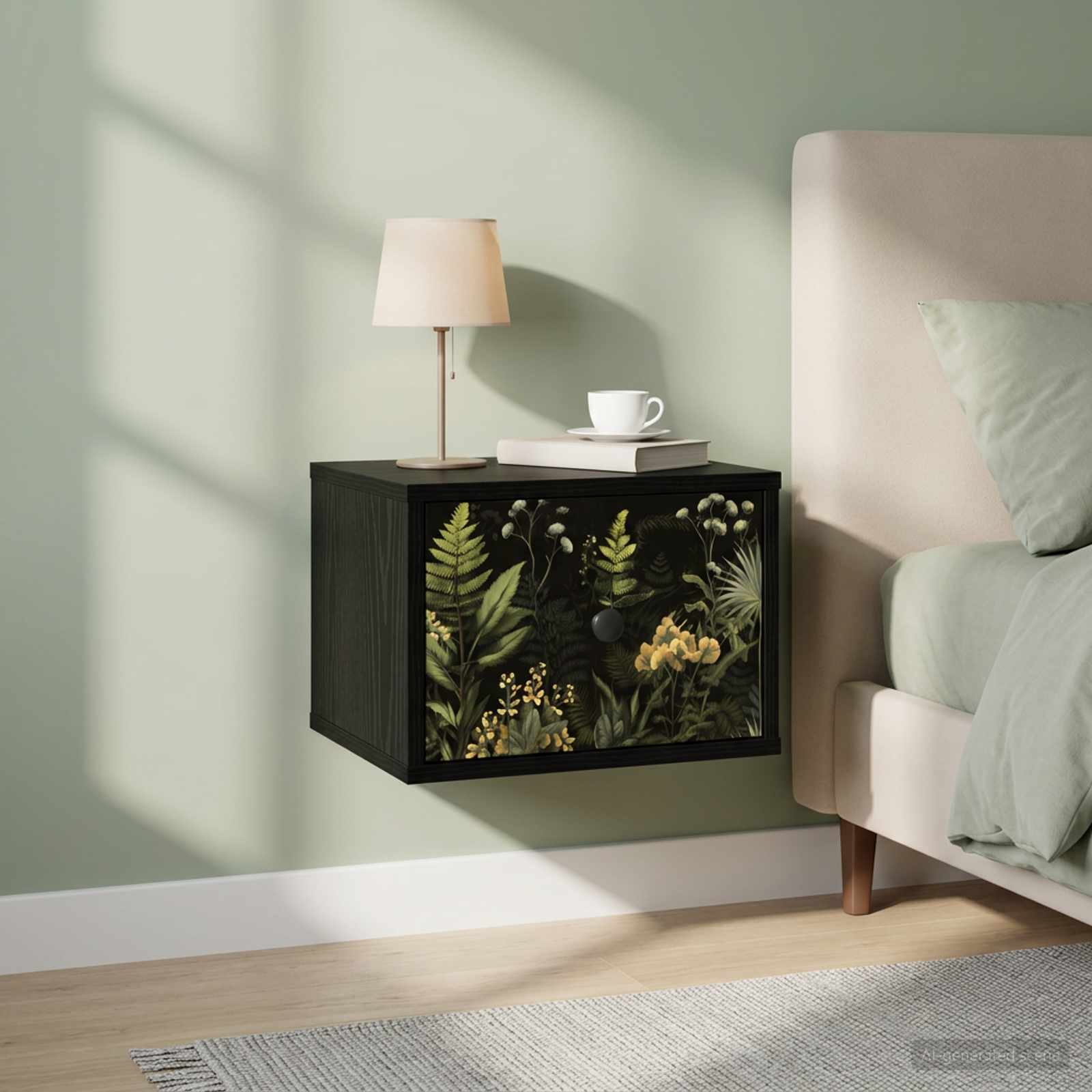 vidaXL Ścienny stolik nocny RHENEN Czarny dąb 36 x 33 x 25 cm
