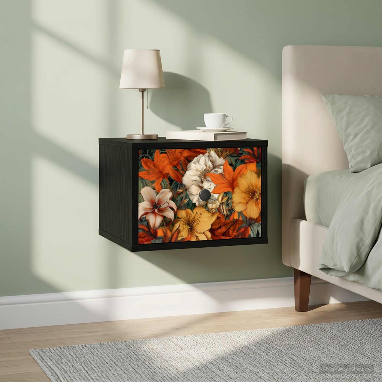 vidaXL Ścienny stolik nocny GENNEP Czarny dąb 36 x 33 x 25 cm