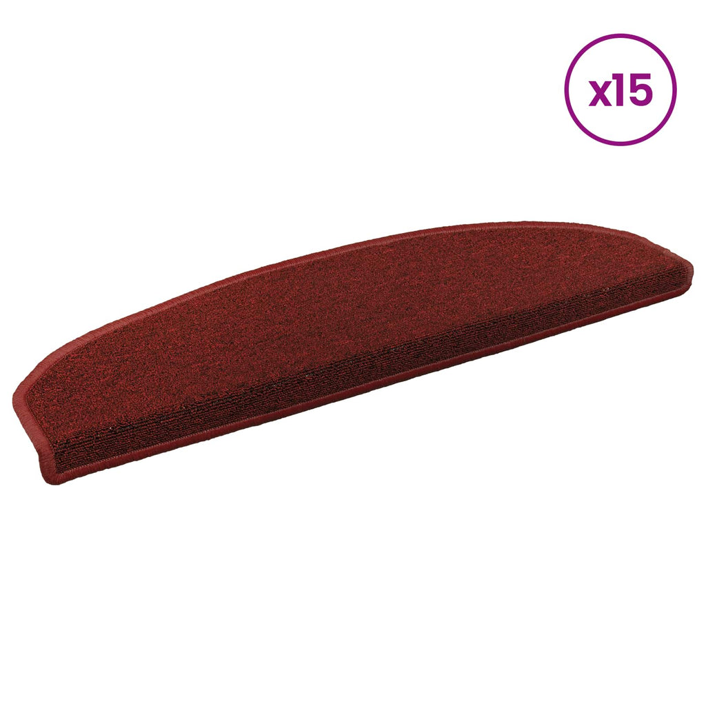 vidaXL Samoprzylepne maty na schody Półokrąg 15 pcs Bordeaux Czerwony