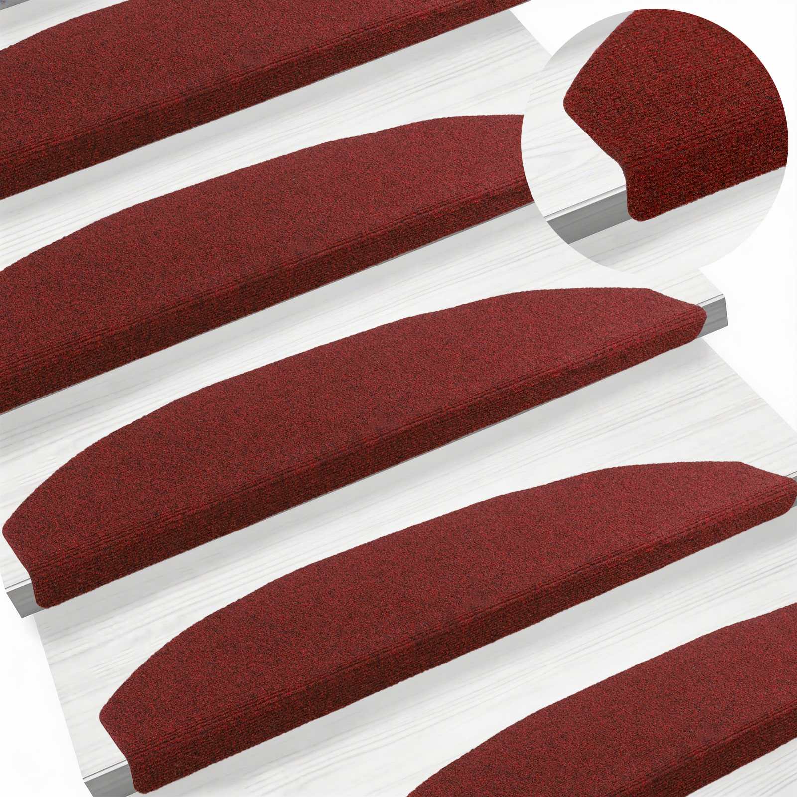 vidaXL Samoprzylepne maty na schody Półokrąg 15 pcs Bordeaux Czerwony