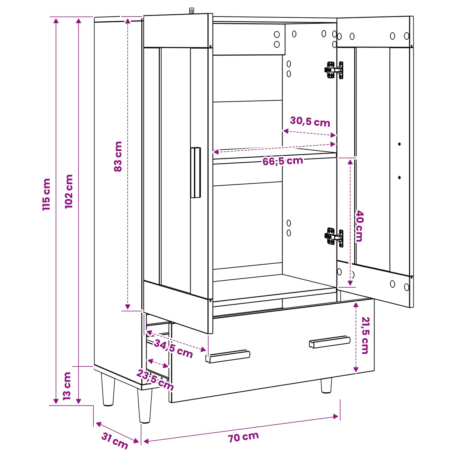 vidaXL Highboard Czarny dąb 70 x 31 x 115 cm Drewno inżynieryjne
