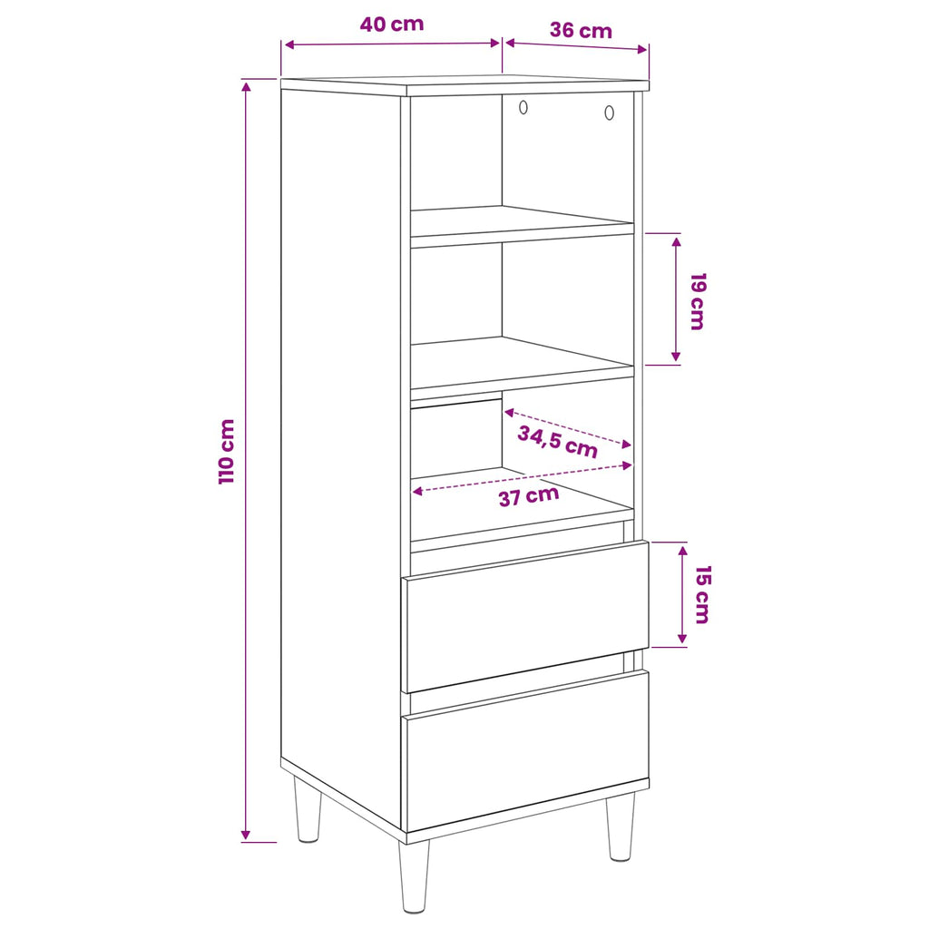 vidaXL Highboard Czarny dąb 40 x 36 x 110 cm Drewno inżynieryjne