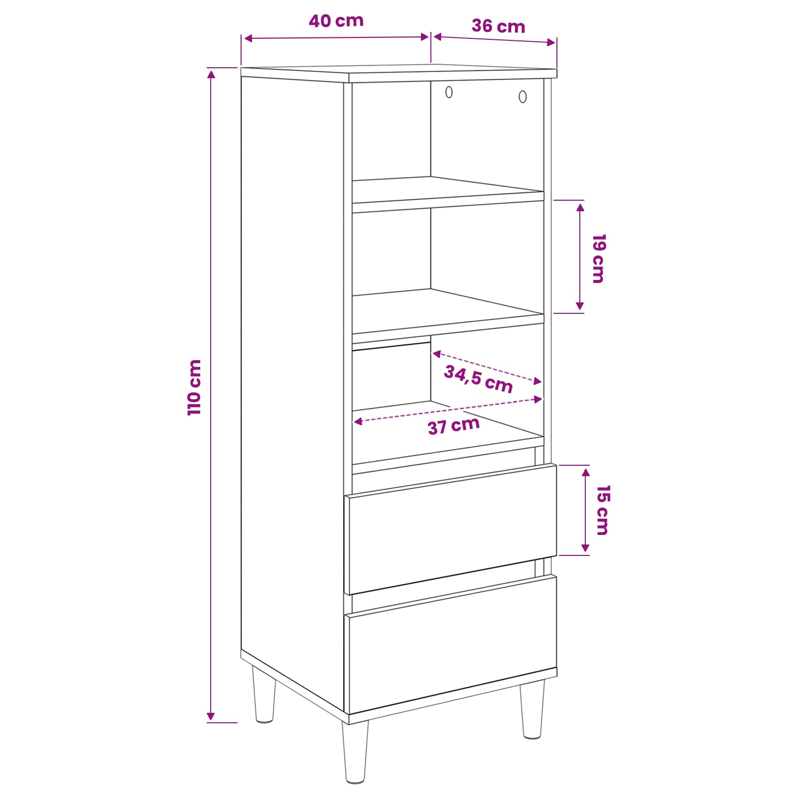 vidaXL Highboard Czarny dąb 40 x 36 x 110 cm Drewno inżynieryjne