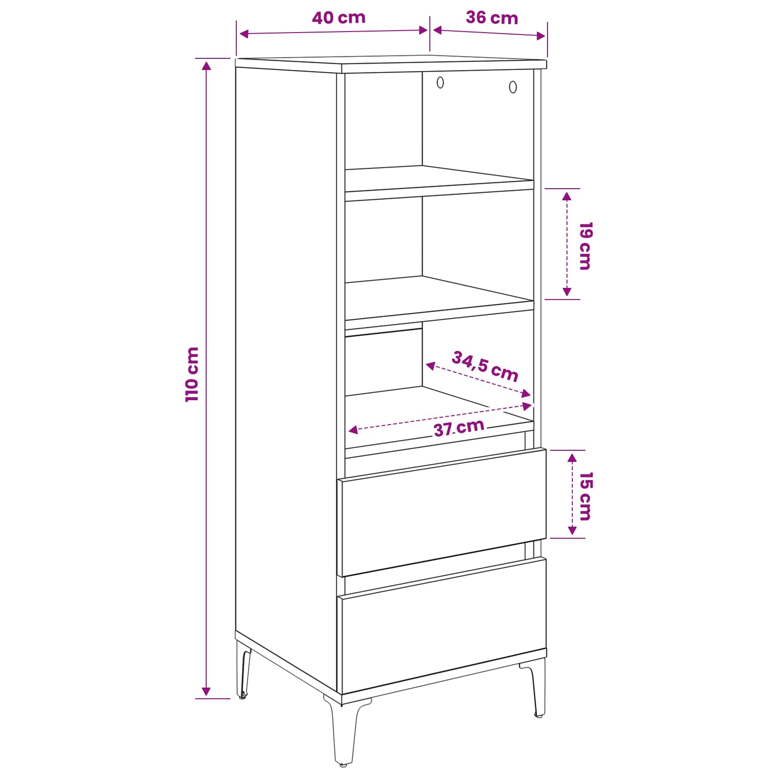 vidaXL Highboard Czarny dąb 40 x 36 x 110 cm Drewno inżynieryjne