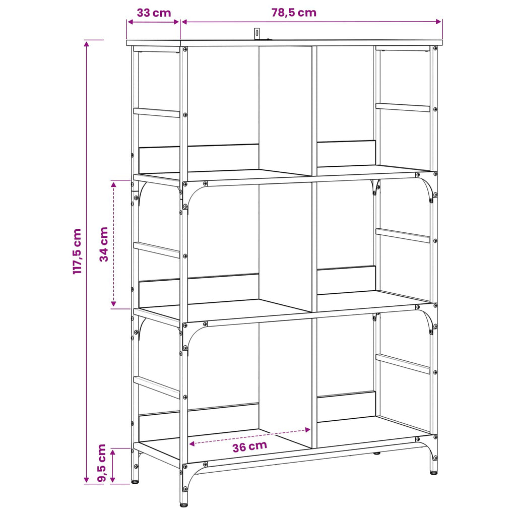 vidaXL Półka na książki 4 poziomy 78,5 x 33 x 117,5 cm metal PB