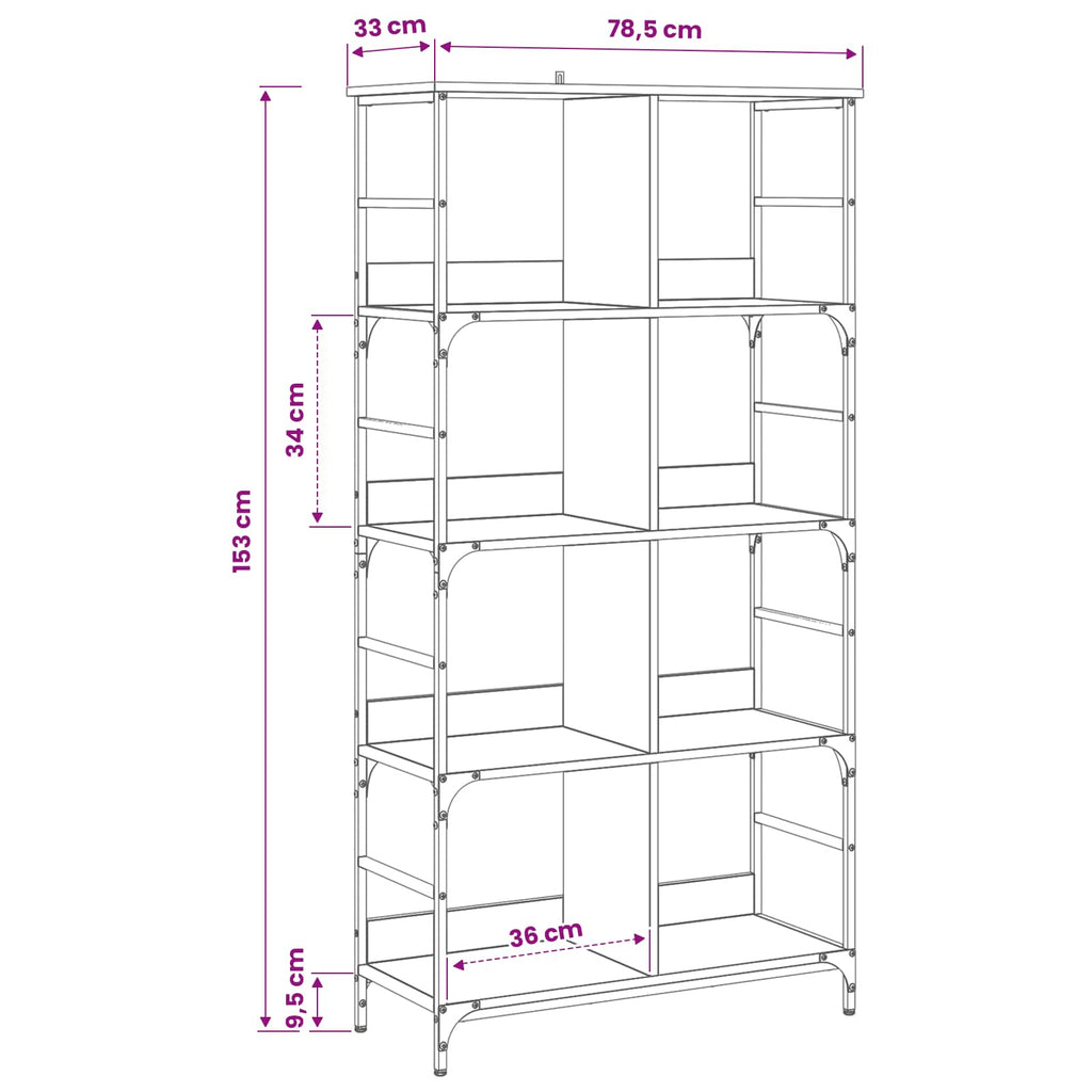 vidaXL Półka na książki stare drewno 78,5 x 33 x 153 cm metal PB