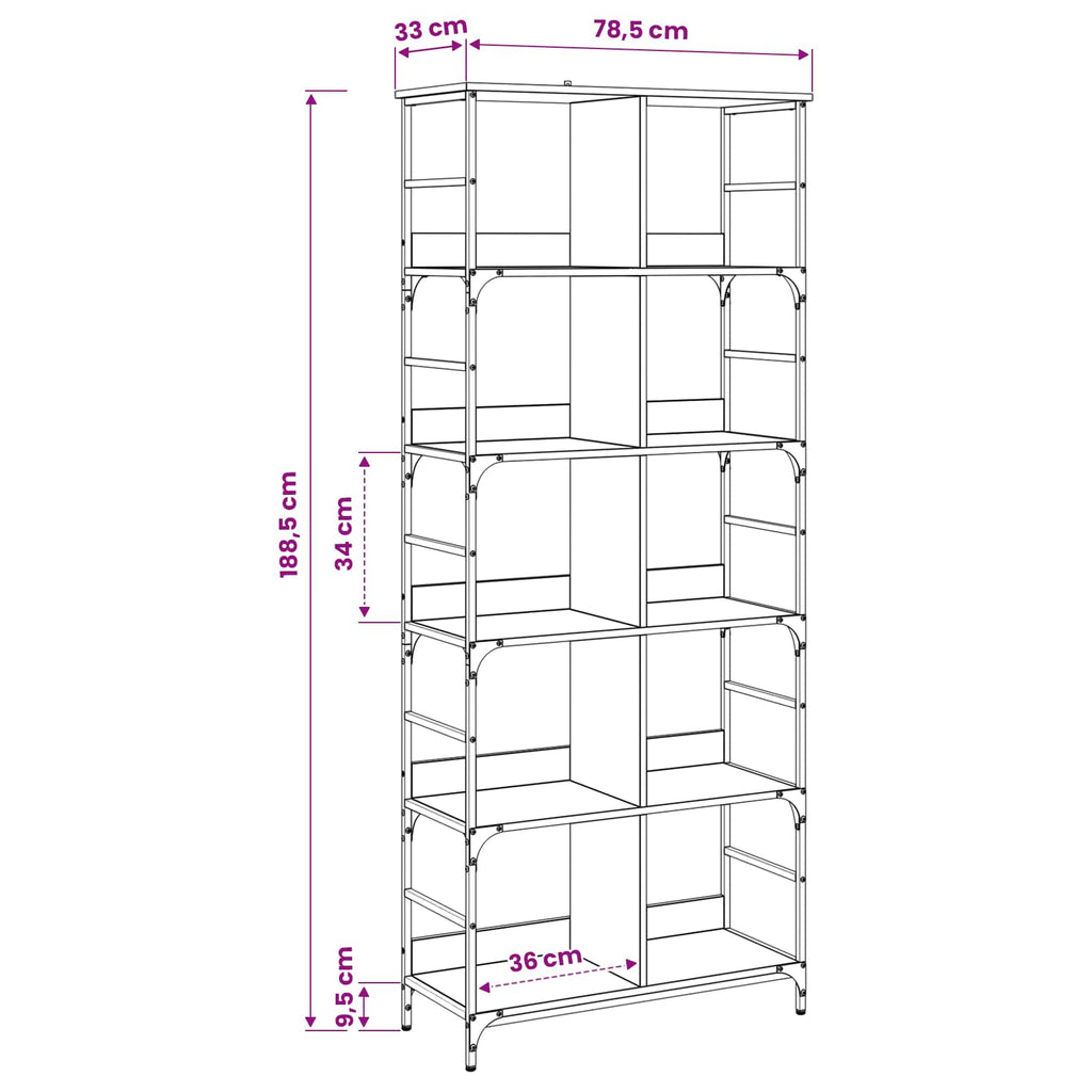 vidaXL Półka na książki 4 poziomy 78,5 x 33 x 188,5 cm metal PB
