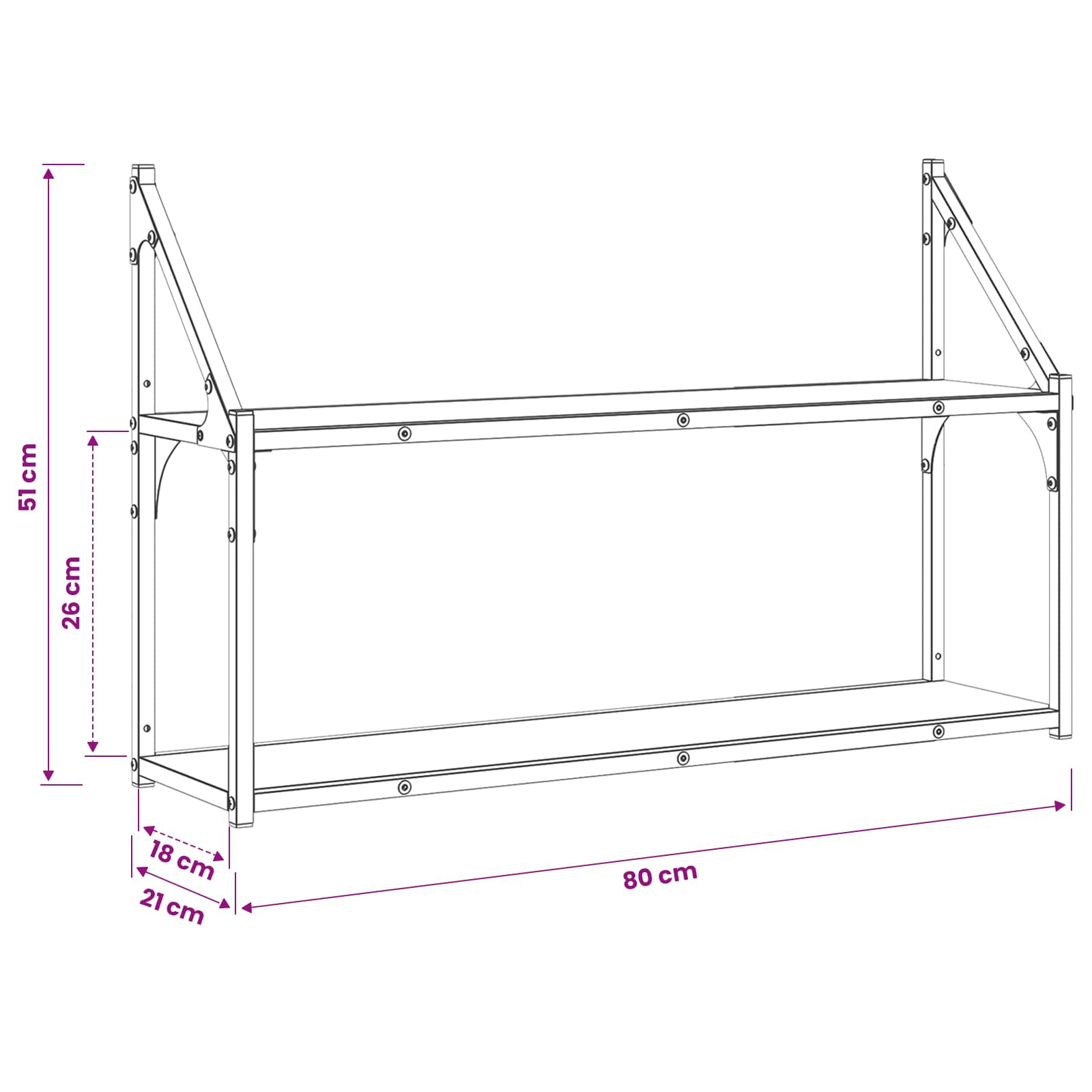 vidaXL Półka ścienna Do montażu na ścianie Czarny dąb 80 x 21 x 51 cm