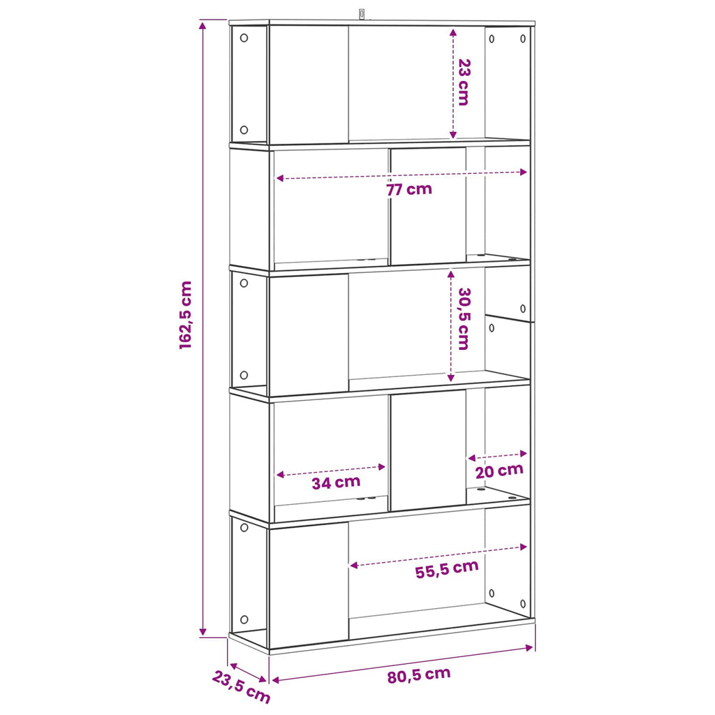 vidaXL Półka na książki Czarny dąb 80,5 x 23,5 x 162,5 cm PB