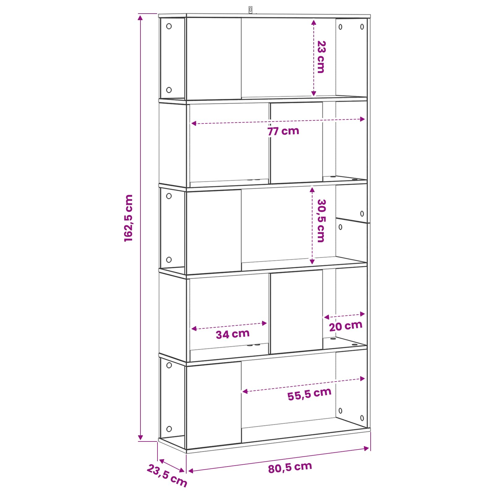 vidaXL Półka na książki Czarny dąb 80,5 x 23,5 x 162,5 cm PB