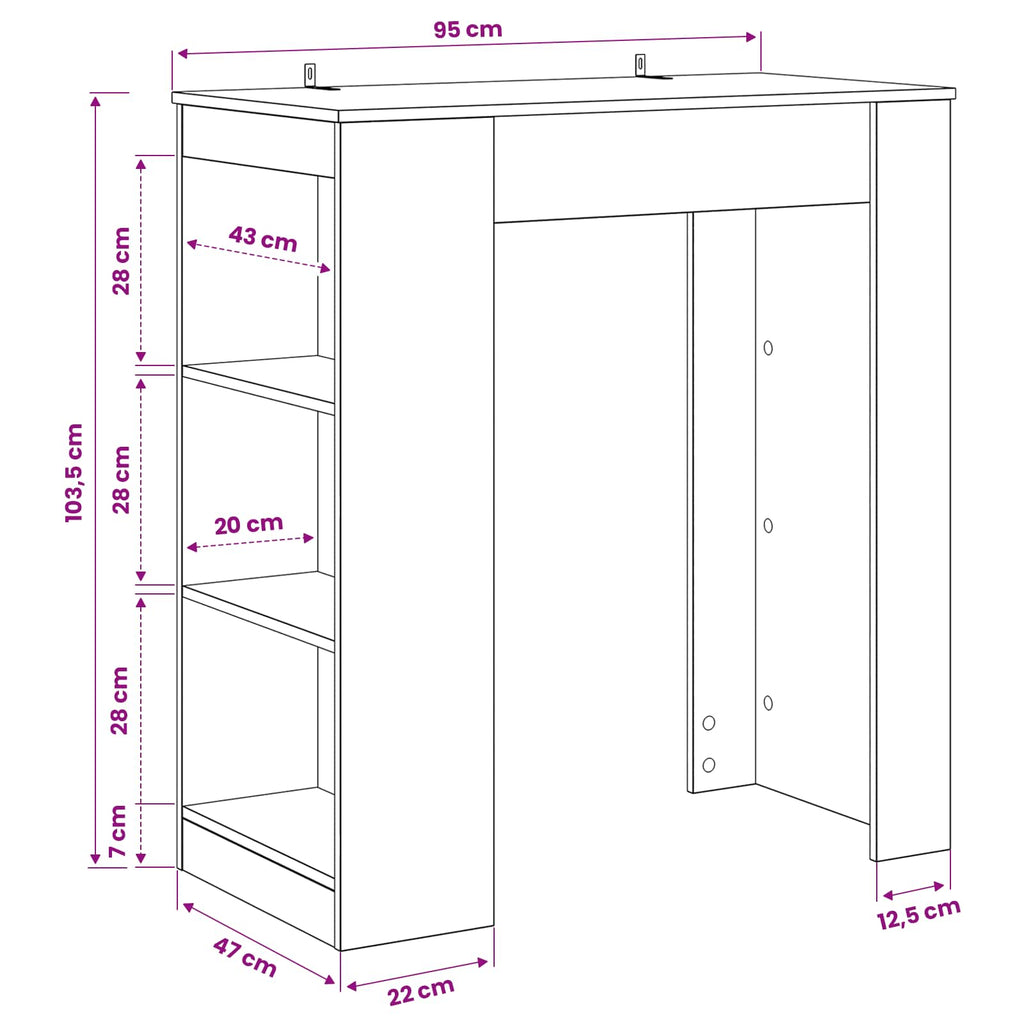 vidaXL Stół barowy 95 x 47 x 103,5 cm Drewno inżynieryjne Czarny dąb