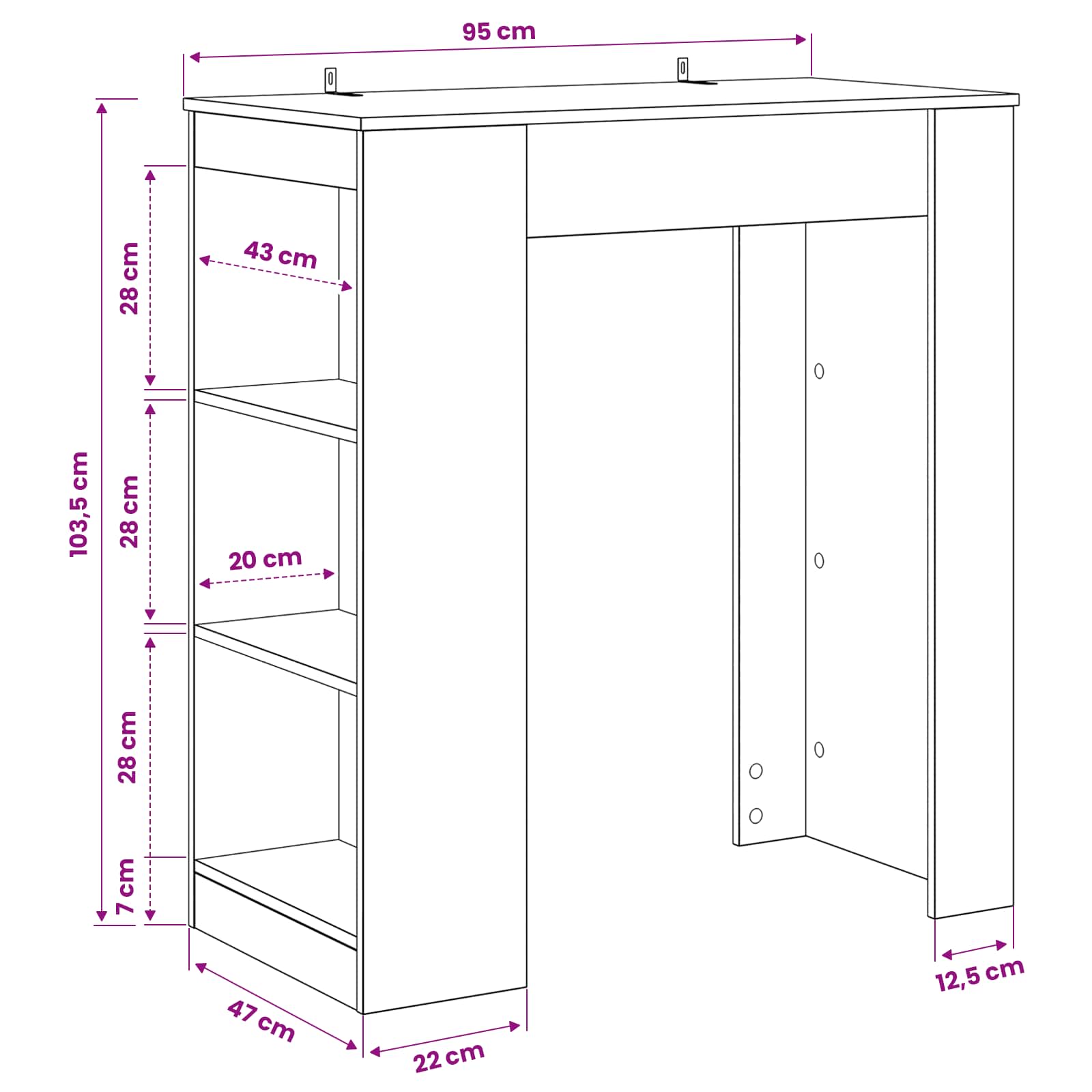 vidaXL Stół barowy 95 x 47 x 103,5 cm Drewno inżynieryjne Czarny dąb