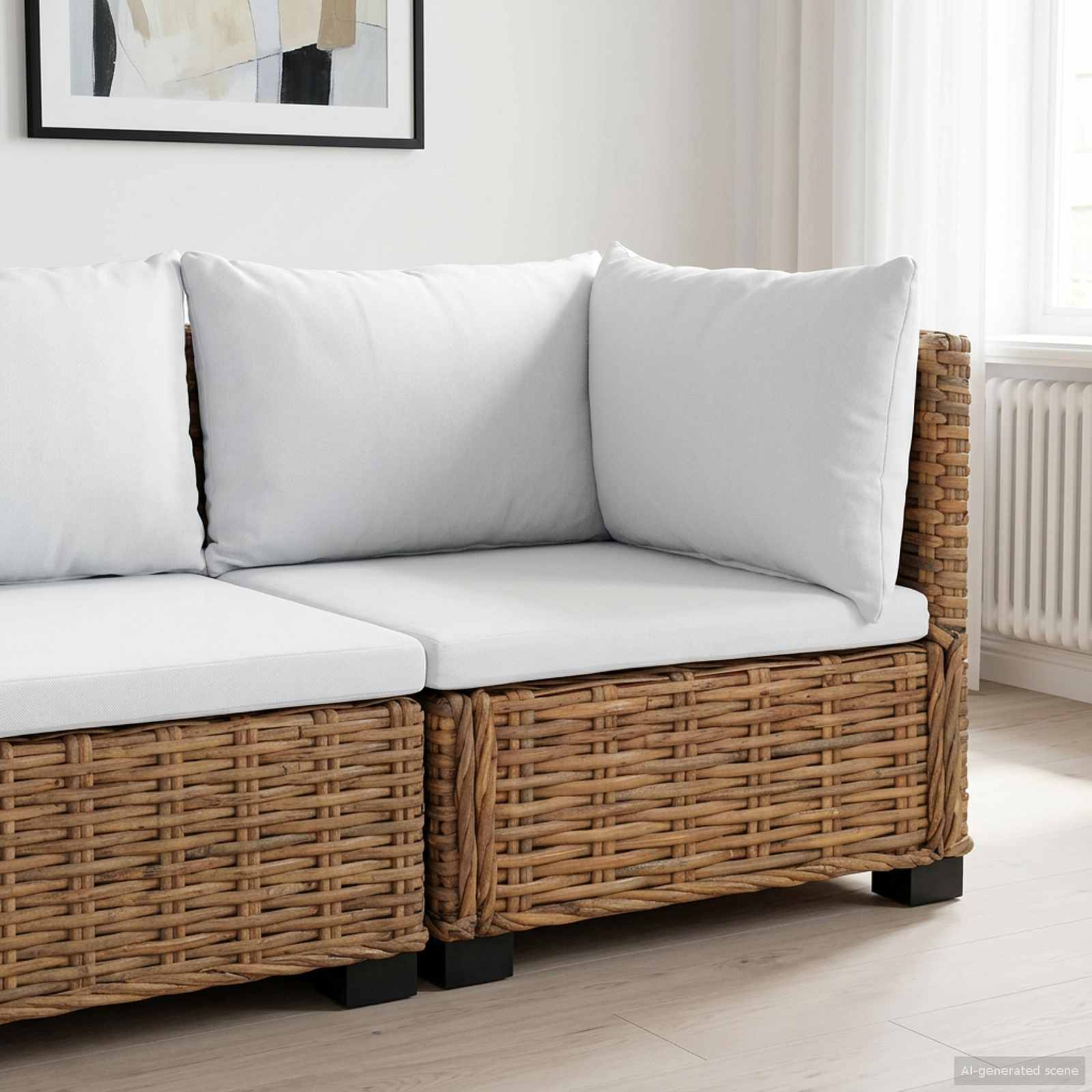 vidaXL Sofa narożna z poduszkami GENDT Naturalny rattan naturalny