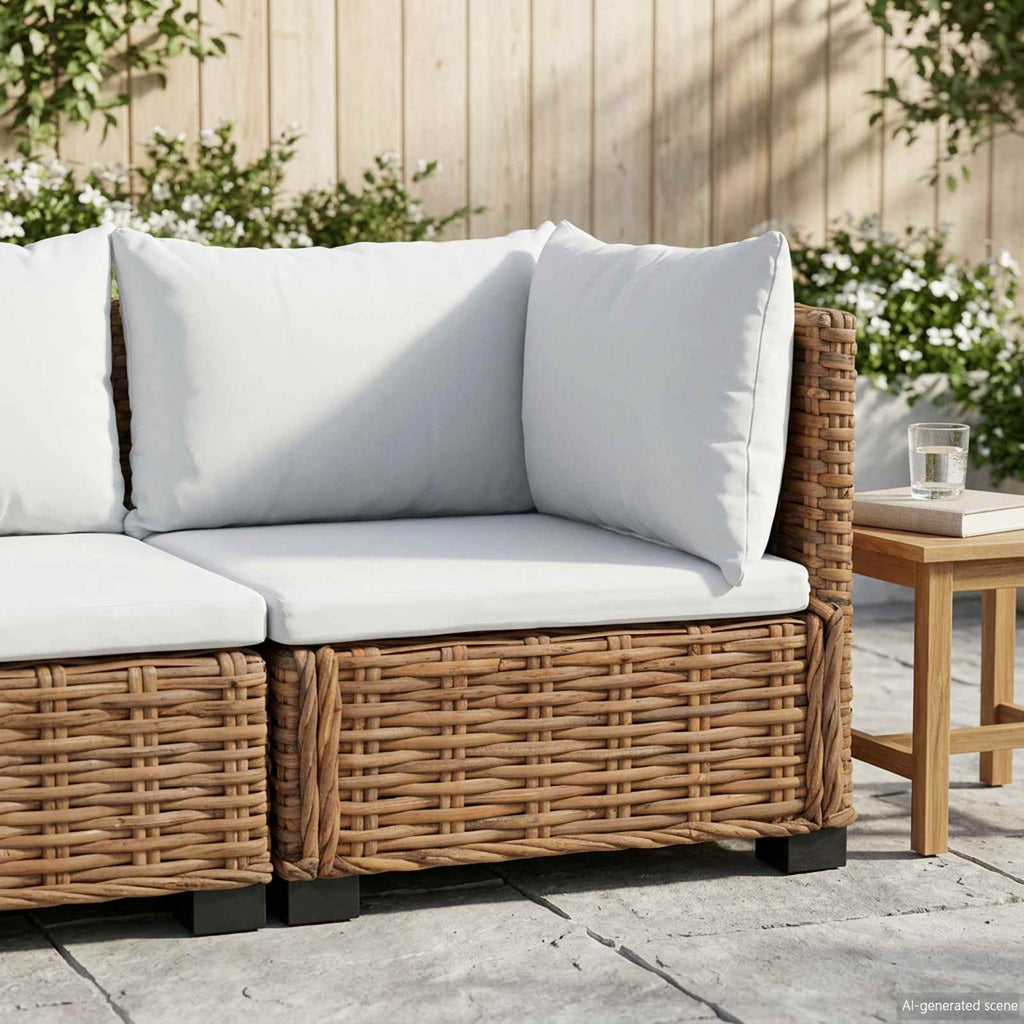vidaXL Sofa narożna z poduszkami GENDT Naturalny rattan naturalny