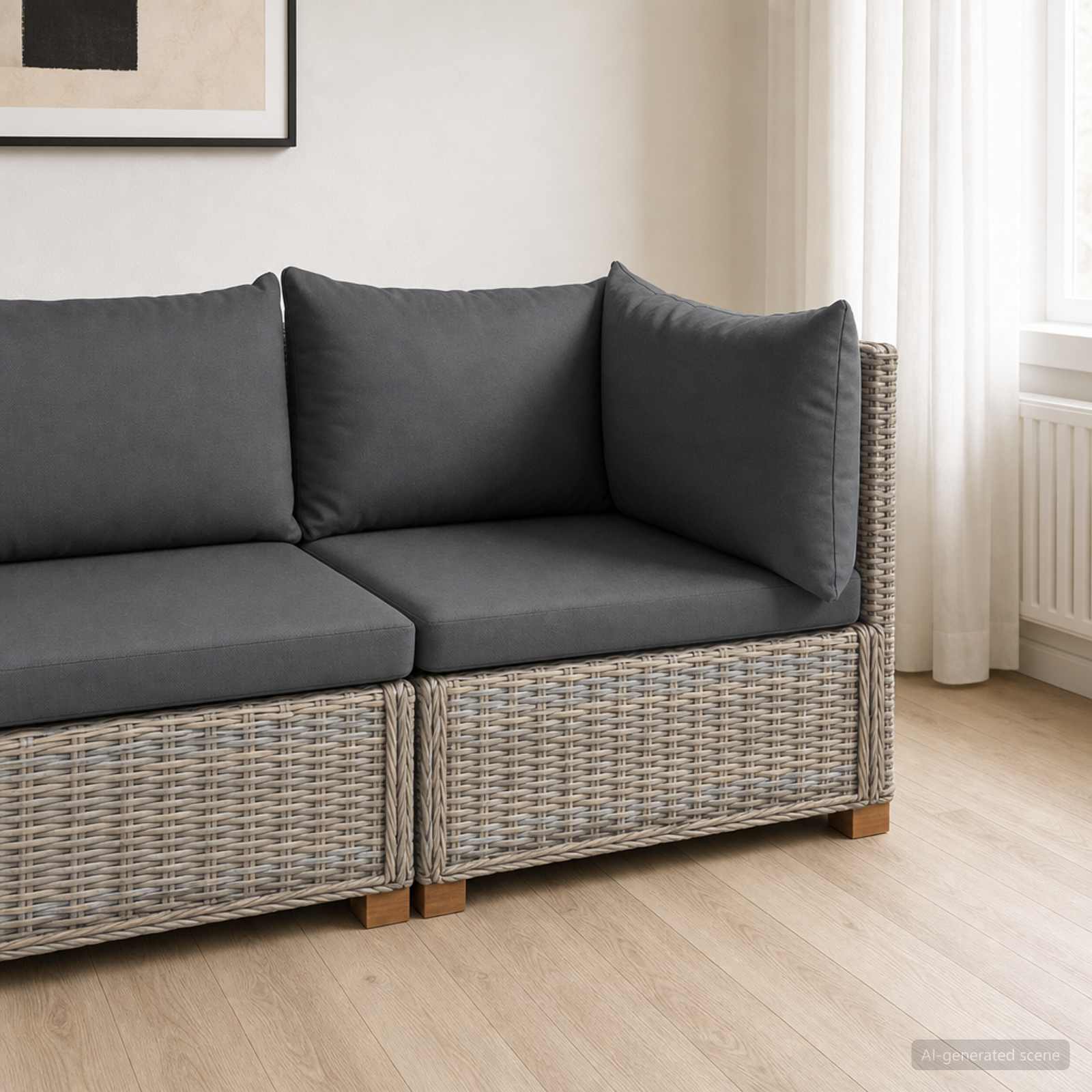 vidaXL Sofa narożna z poduszkami GENDT Naturalny rattan Kubu Szary