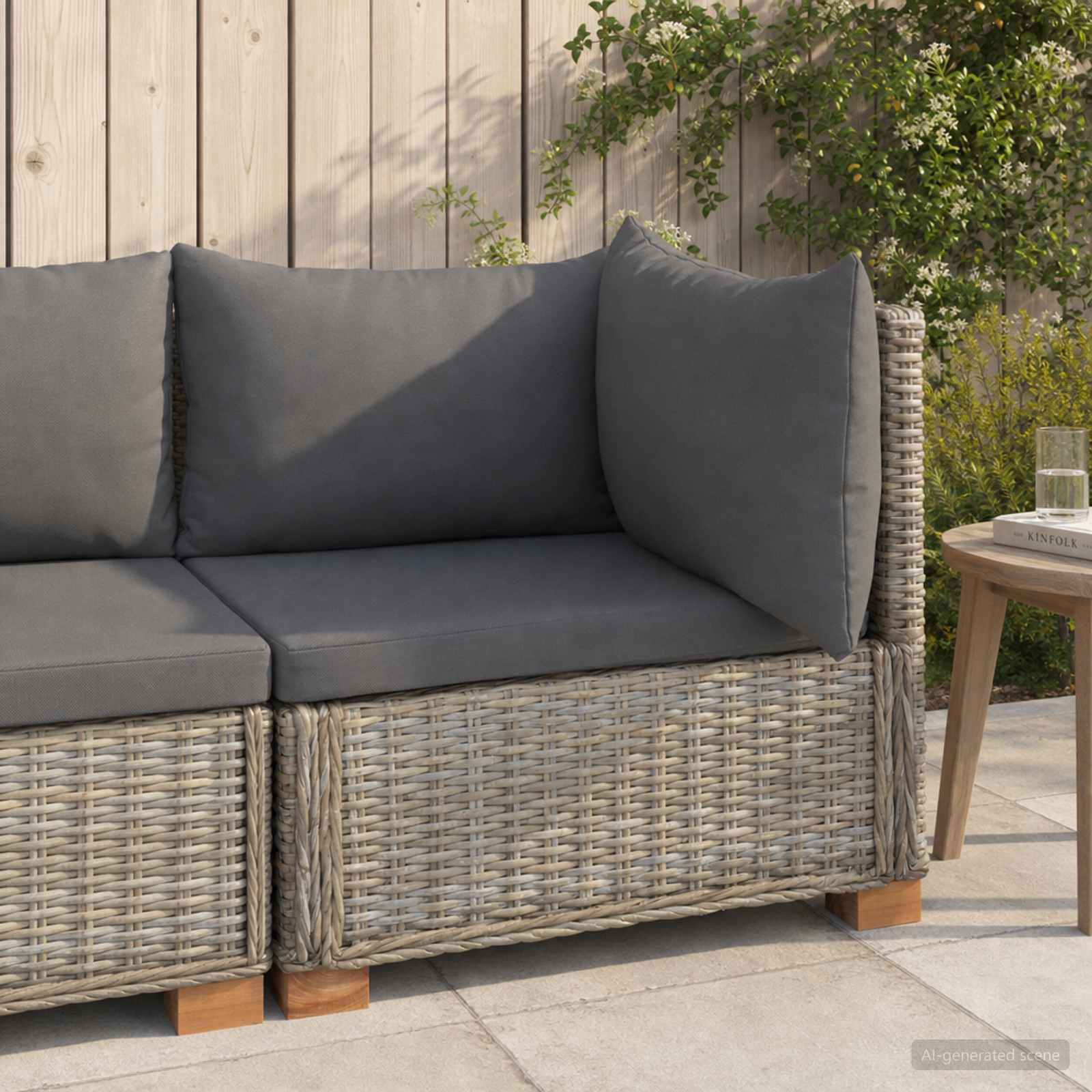 vidaXL Sofa narożna z poduszkami GENDT Naturalny rattan Kubu Szary