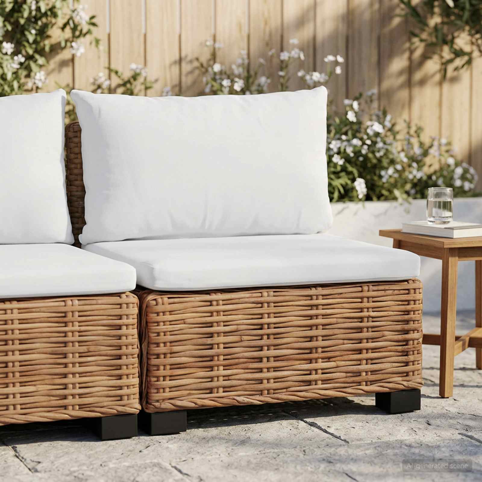 vidaXL Środkowa sofa z poduszkami GENDT Naturalny rattan naturalny