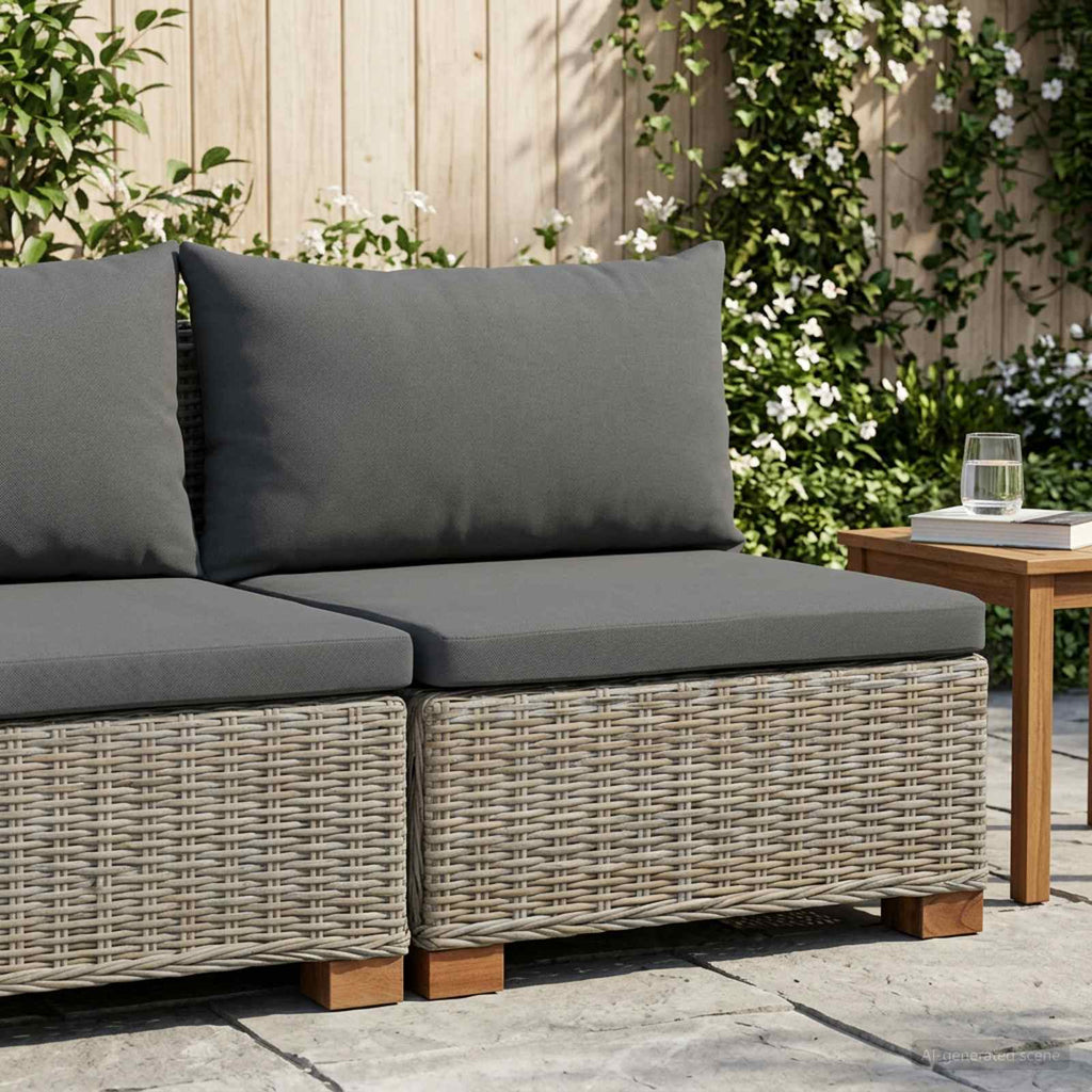vidaXL Środkowa sofa z poduszkami GENDT Naturalny rattan Kubu Szary