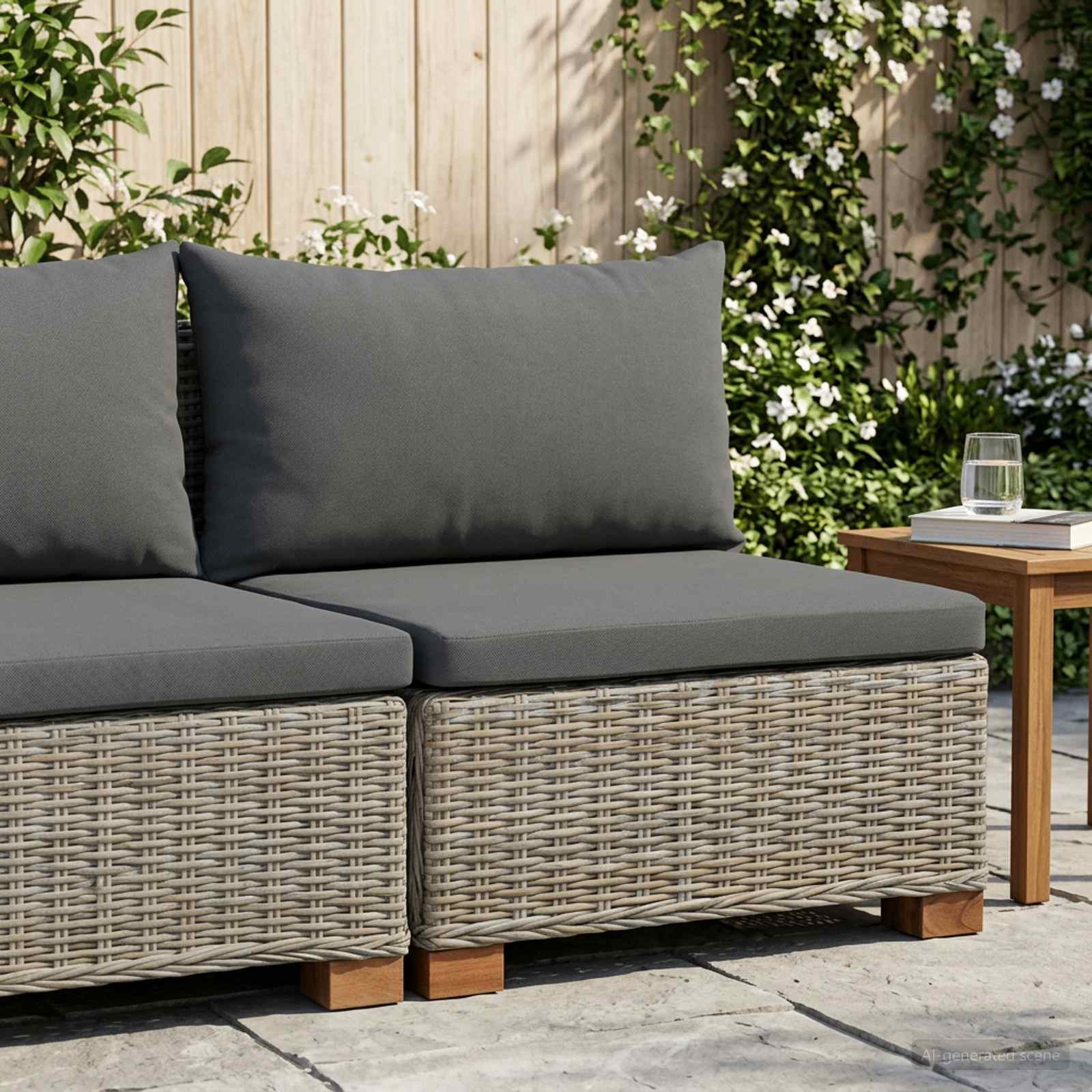 vidaXL Środkowa sofa z poduszkami GENDT Naturalny rattan Kubu Szary