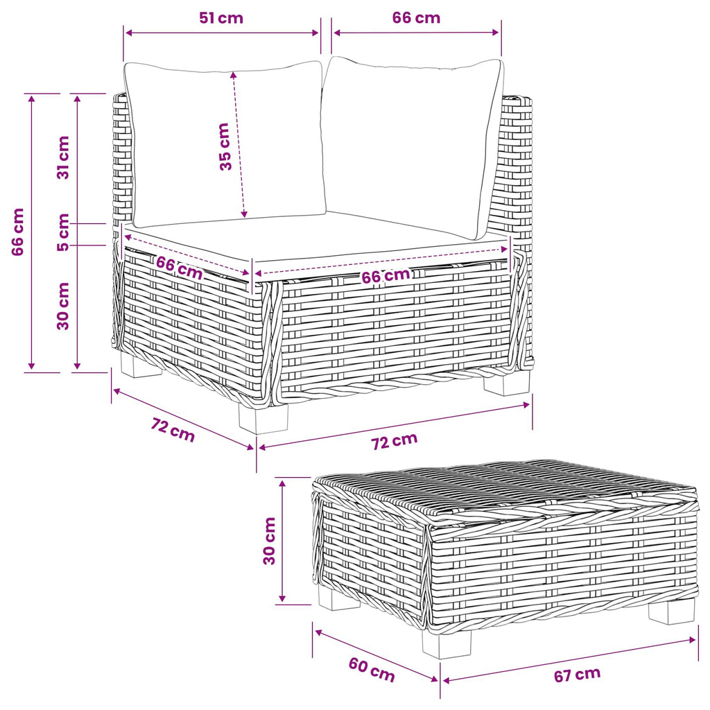 vidaXL 2 szt. Zestaw Rattanowy z Poduszkami GENDT Naturalny rattan