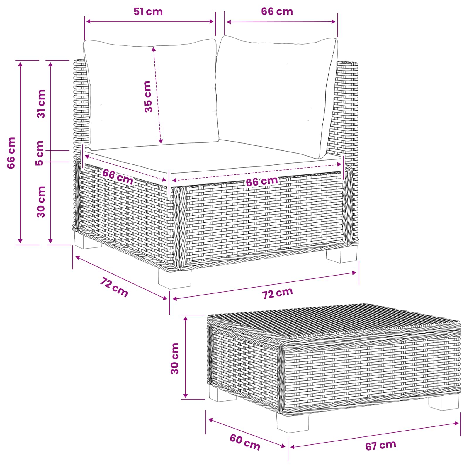 vidaXL 2 szt. Zestaw Rattanowy z Poduszkami GENDT Naturalny rattan