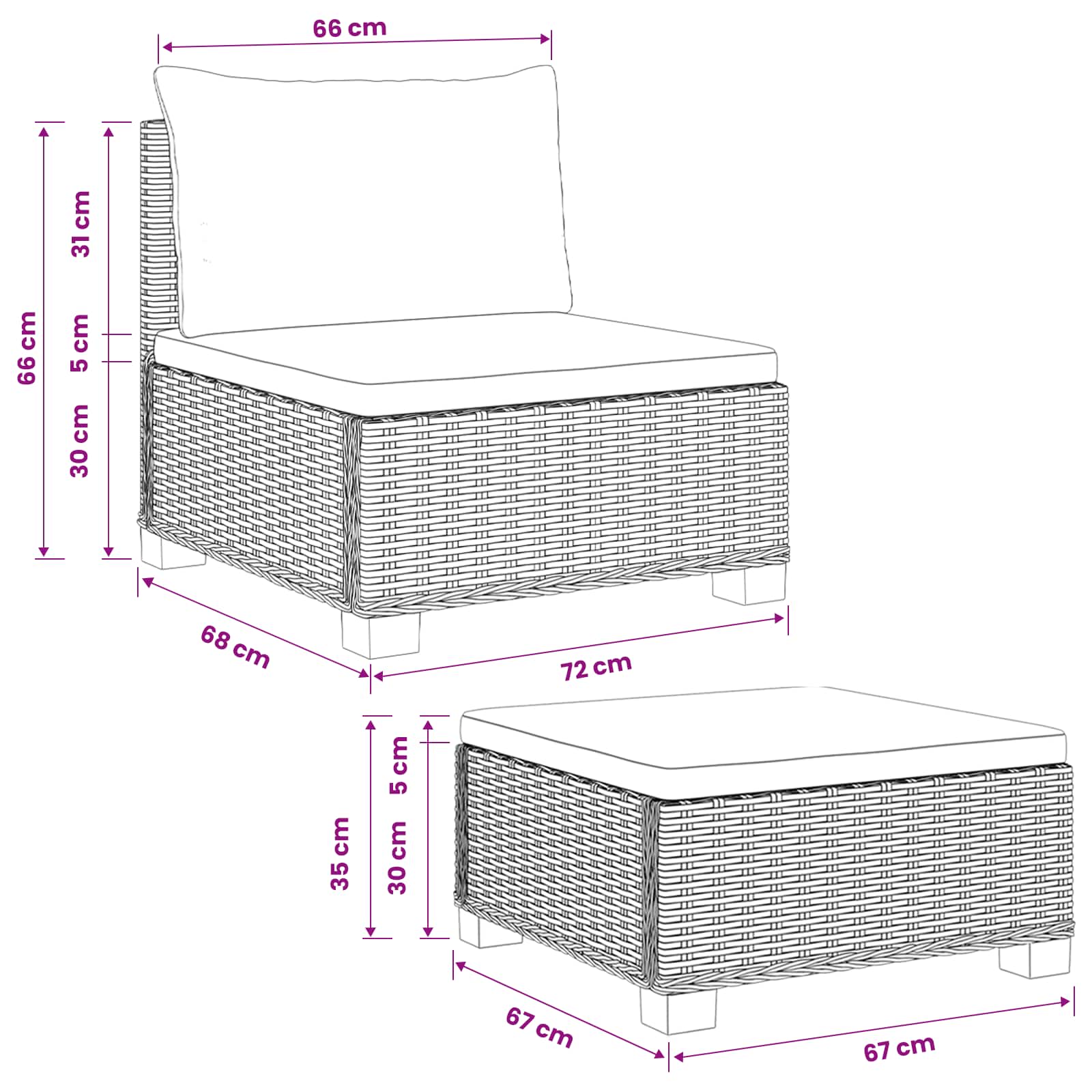 vidaXL 2 szt. Zestaw Rattanowy z Poduszkami GENDT Naturalny rattan