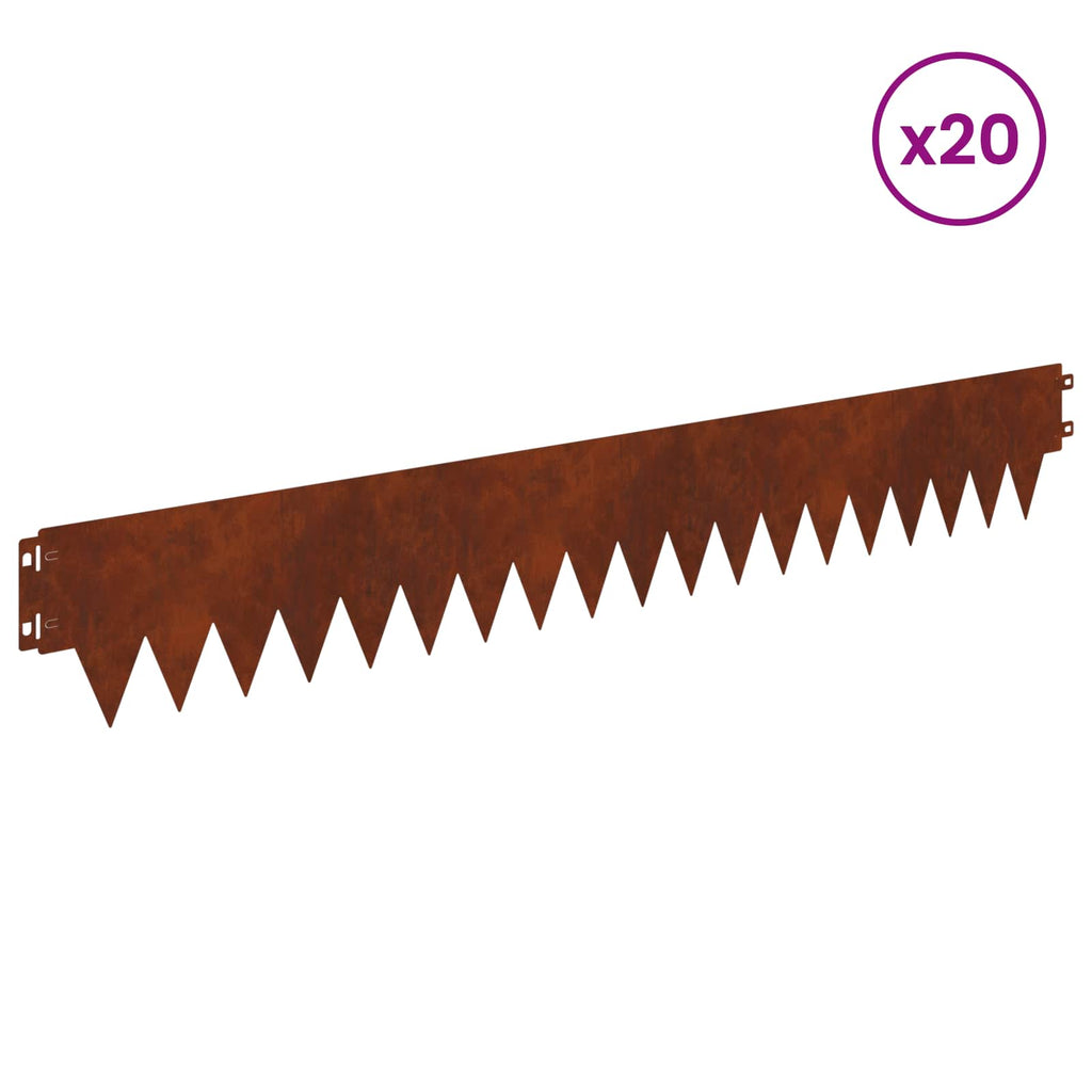 vidaXL Krawężnik do trawnika 20 pcs 103 x 15 cm metal Rdzawy