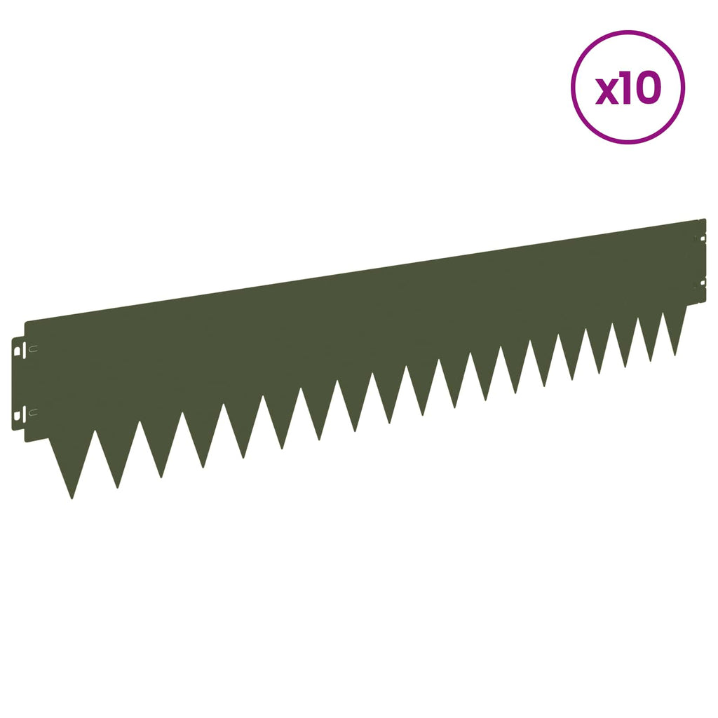 vidaXL Krawężnik do trawnika 10 pcs 103 x 20 cm metal Oliwkowy zielony
