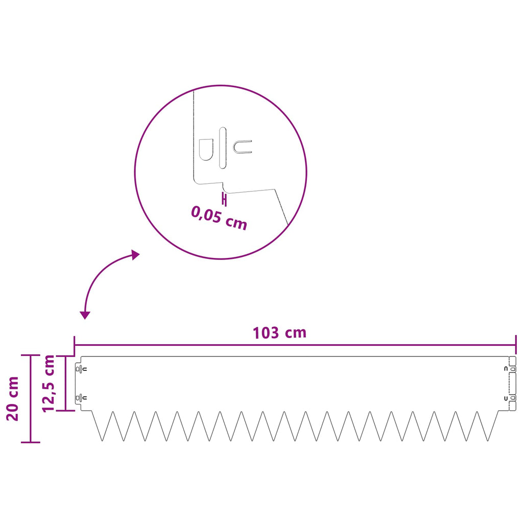 vidaXL Krawężnik do trawnika 20 pcs 103 x 20 cm metal Rdzawy