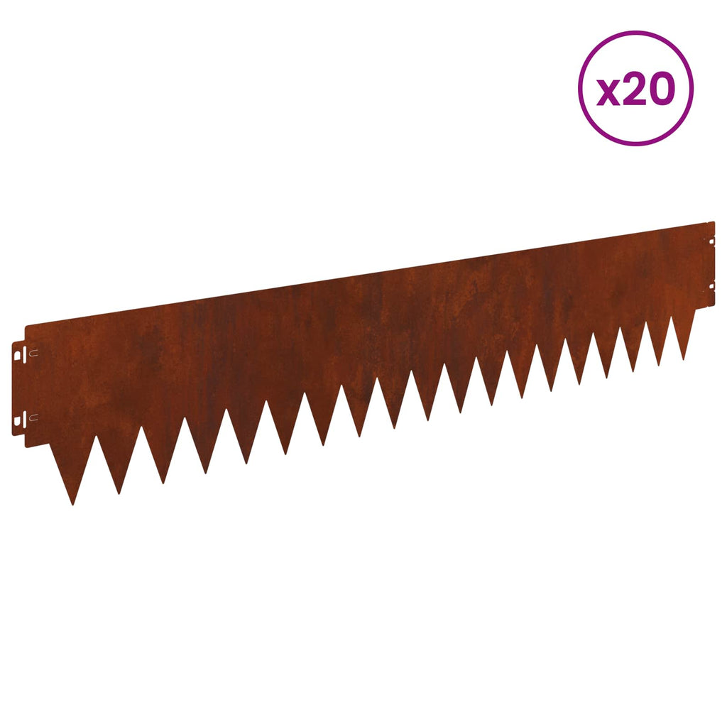 vidaXL Krawężnik do trawnika 20 pcs 103 x 20 cm metal Rdzawy