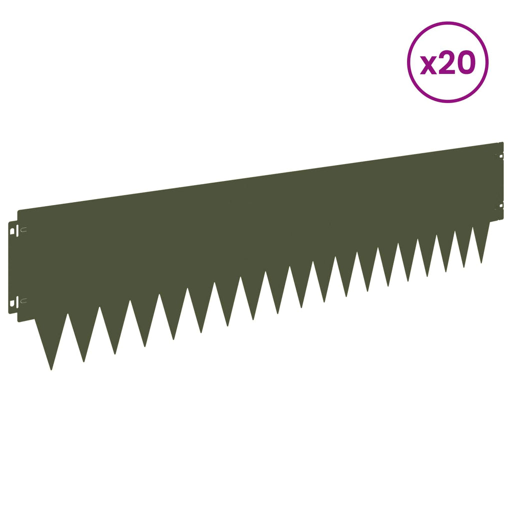 vidaXL Krawężnik do trawnika 20 pcs 103 x 25 cm metal Oliwkowy zielony