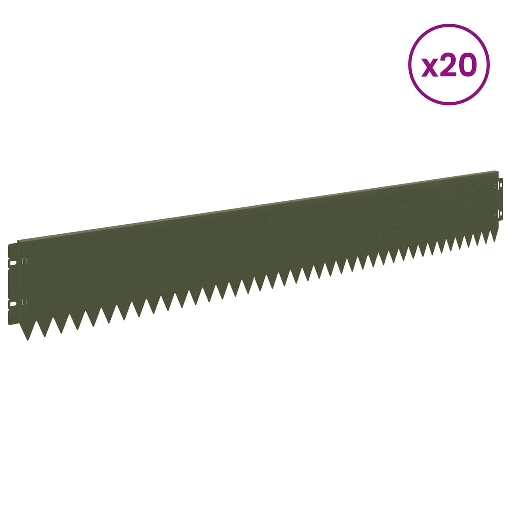 vidaXL Krawężnik do trawnika 20 pcs 103 x 15 cm Stal Oliwkowy zielony