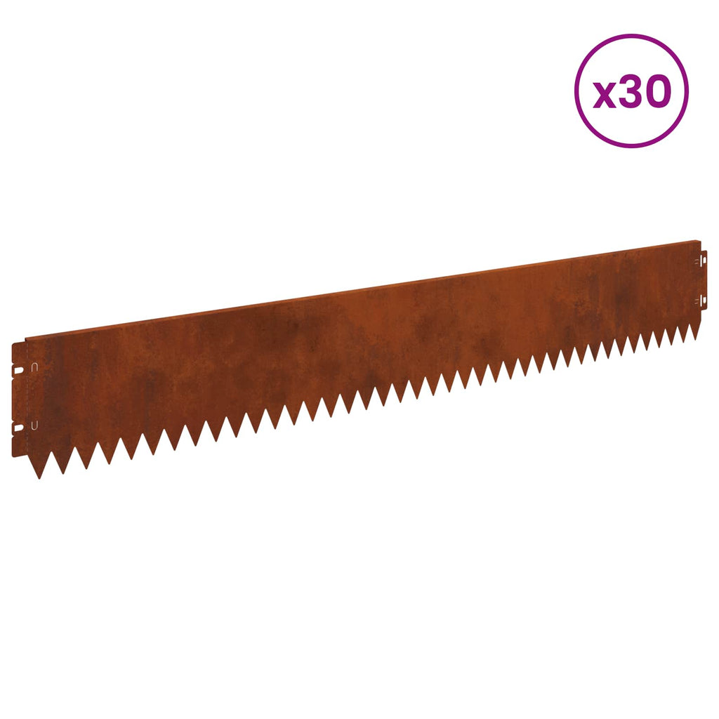 vidaXL Krawężnik do trawnika 30 pcs 103 x 15 cm Stal Rdzawy
