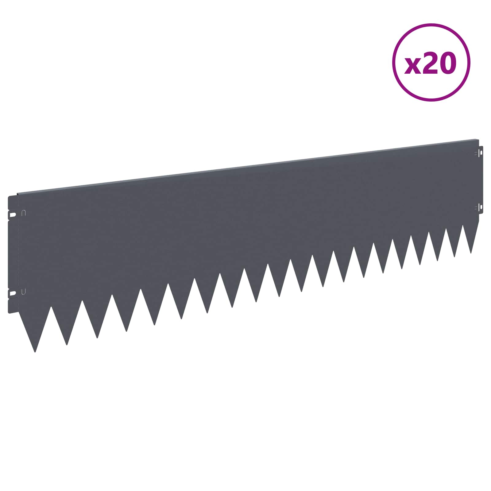 vidaXL Krawężnik do trawnika 20 pcs 103 x 25 cm Stal antracytowy