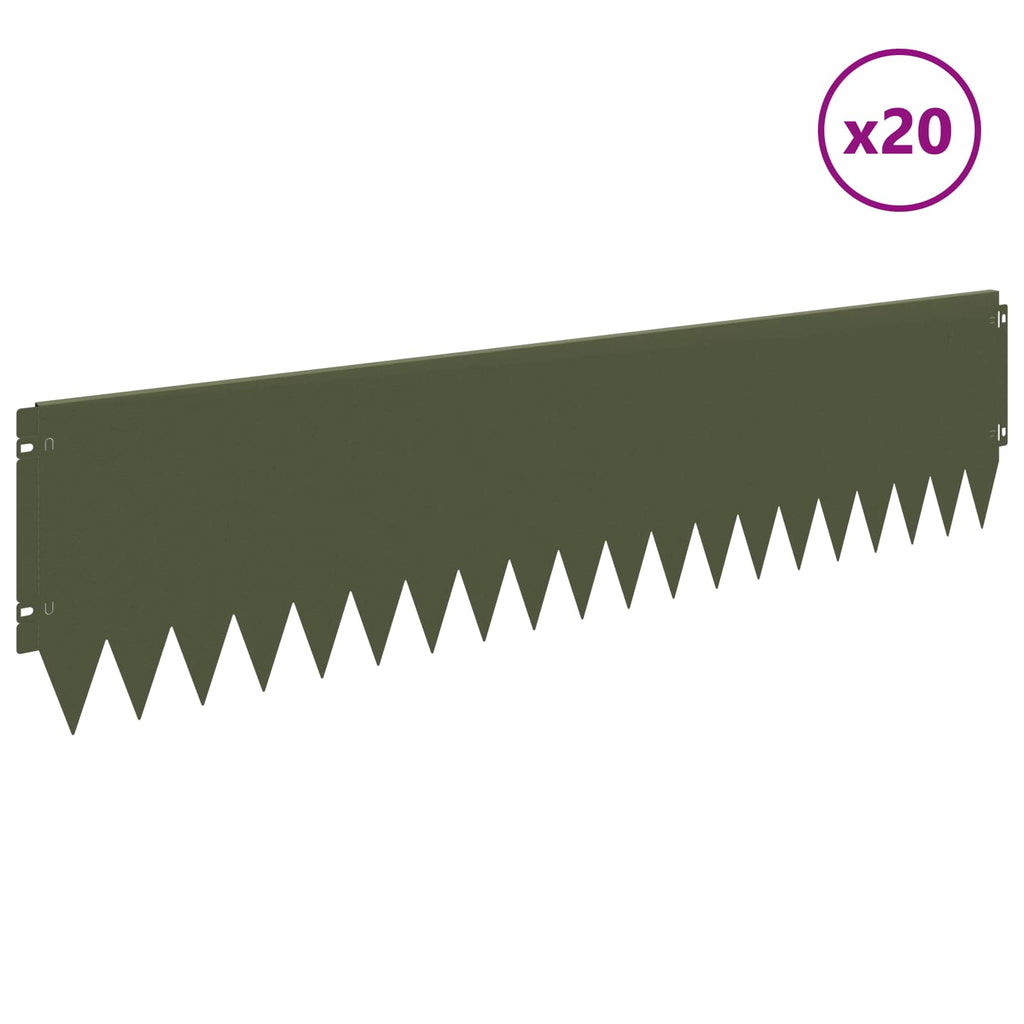 vidaXL Krawężnik do trawnika 20 pcs 103 x 25 cm Stal Oliwkowy zielony