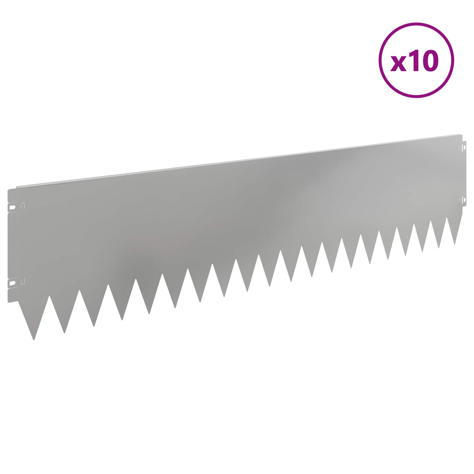 vidaXL Krawężnik do trawnika 10 pcs 103 x 25 cm Stal srebrny