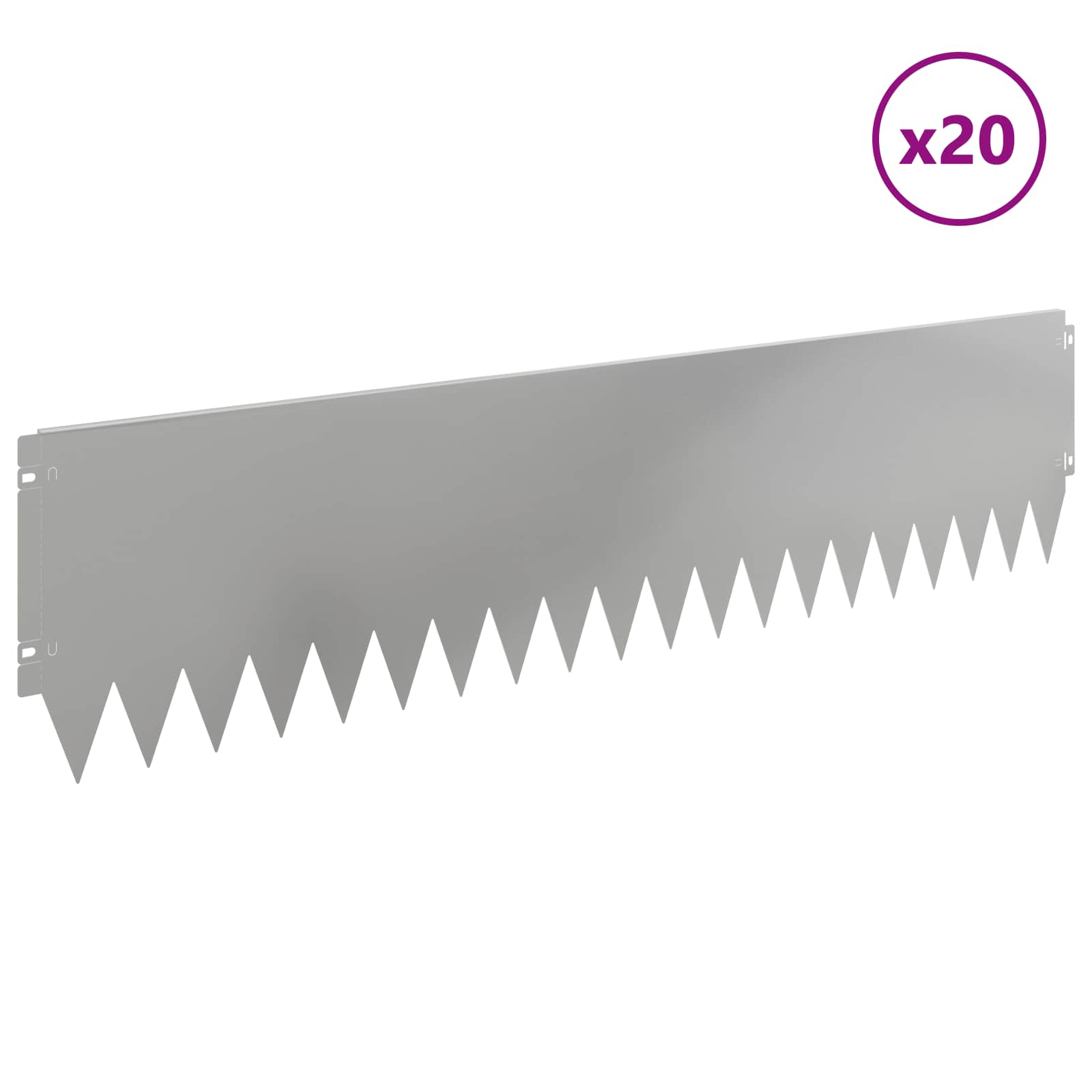 vidaXL Krawężnik do trawnika 20 pcs 103 x 25 cm Stal srebrny