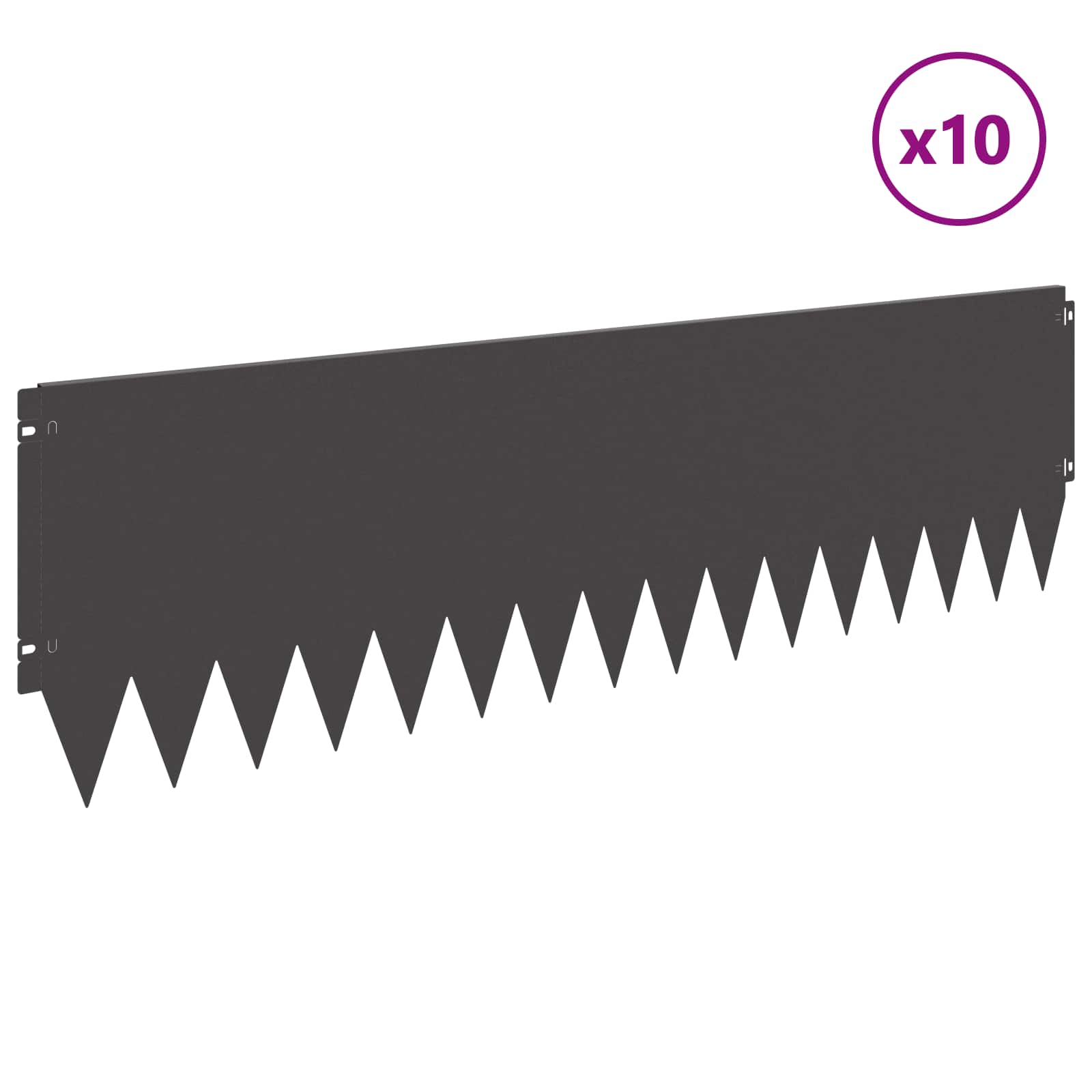 vidaXL Krawężnik do trawnika 10 pcs 103 x 30 cm Stal Czarny