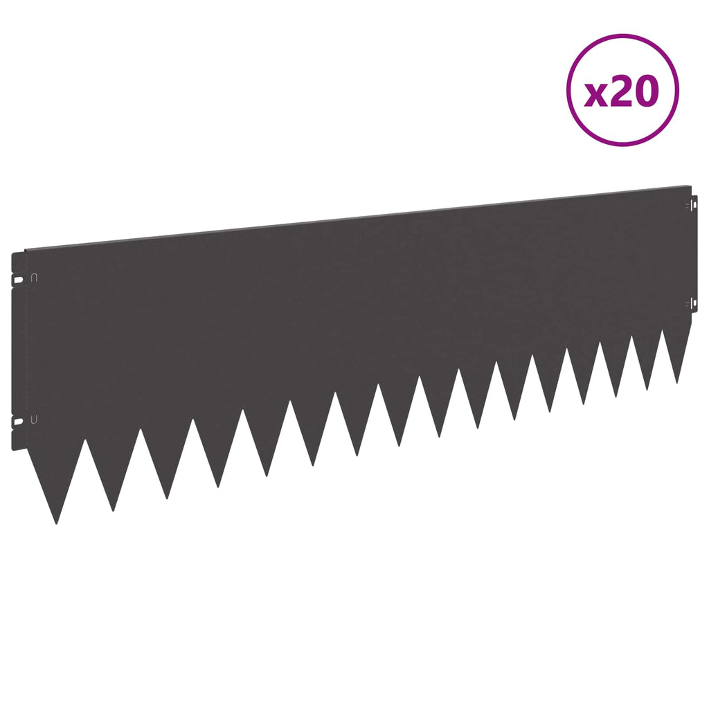 vidaXL Krawężnik do trawnika 20 pcs 103 x 30 cm Stal Czarny