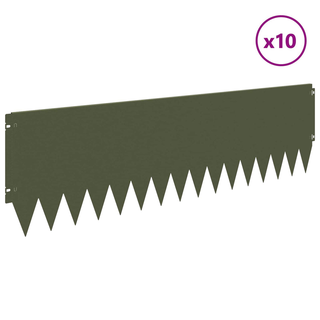 vidaXL Krawężnik do trawnika 10 pcs 103 x 30 cm Stal Oliwkowy zielony