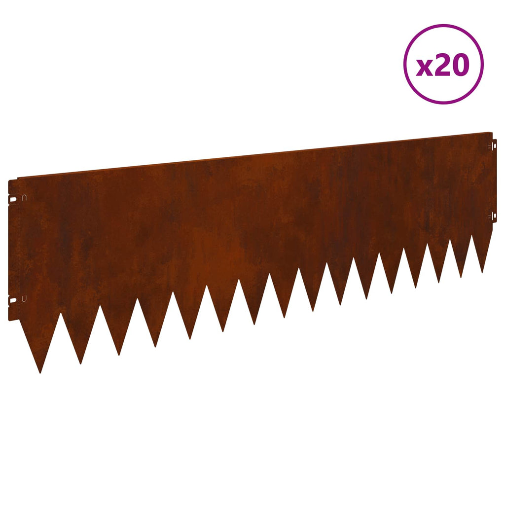 vidaXL Krawężnik do trawnika 20 pcs 103 x 30 cm Stal Rdzawy