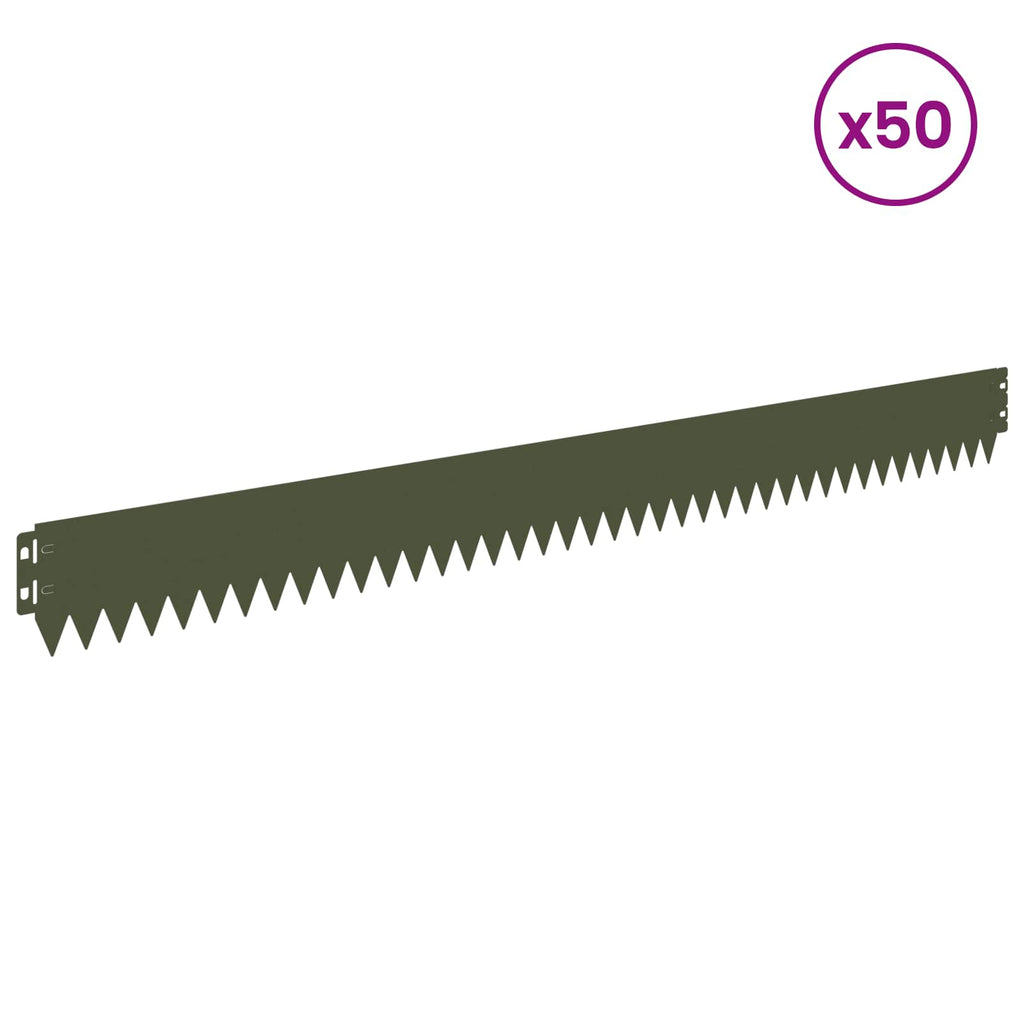 vidaXL Krawężnik do trawnika 50 pcs 103 x 10 cm Stal Oliwkowy zielony
