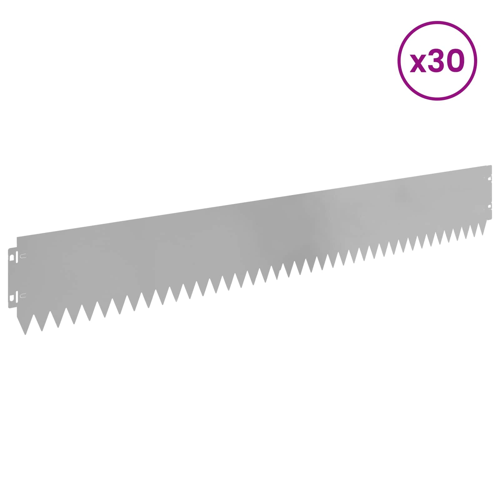 vidaXL Krawężnik do trawnika 30 pcs 103 x 15 cm Stal srebrny